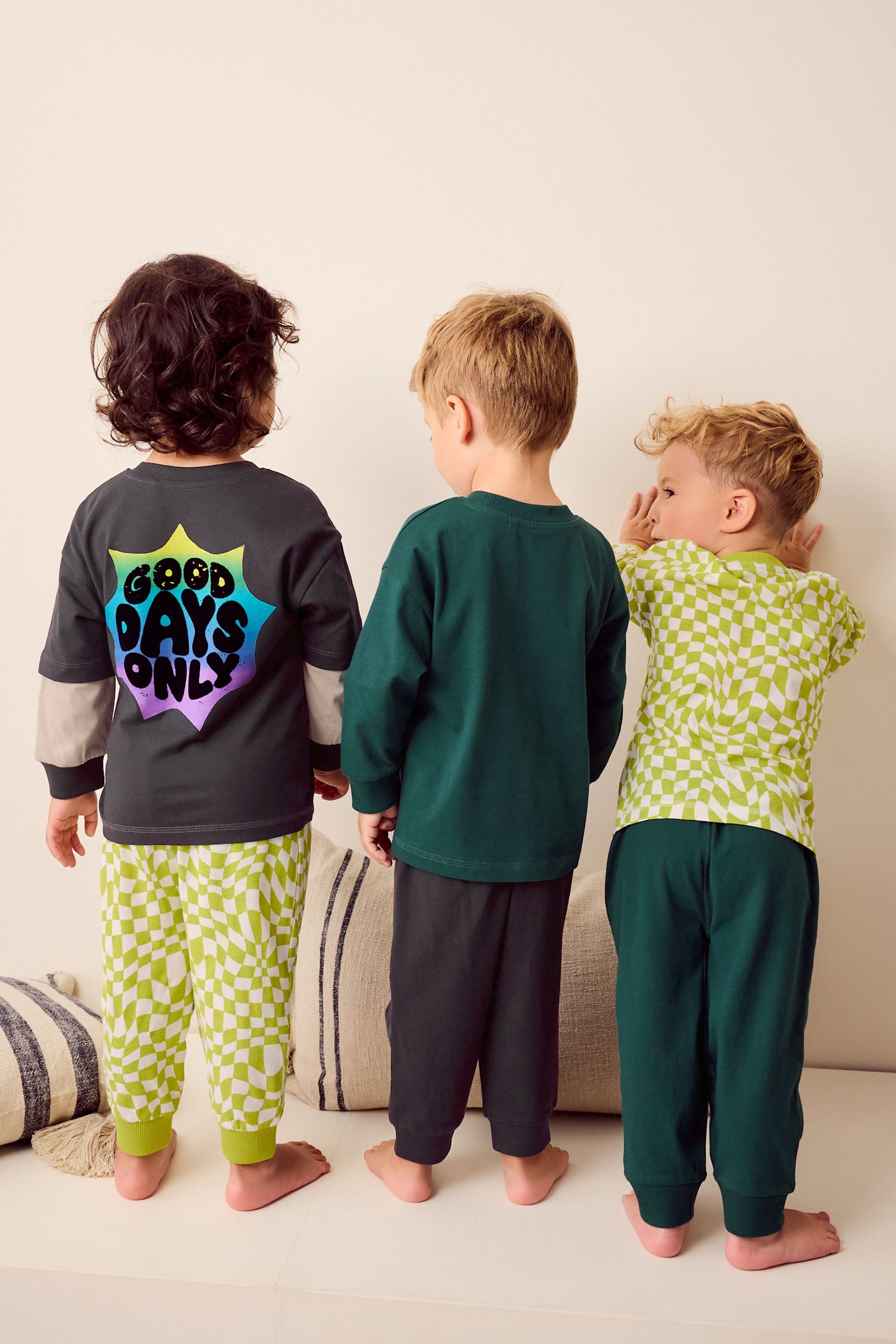 Black/Green/ Citrine Yello Checkerboard Snuggle 100% Cotton Pyjamas 3 Pack (9mths-10yrs)