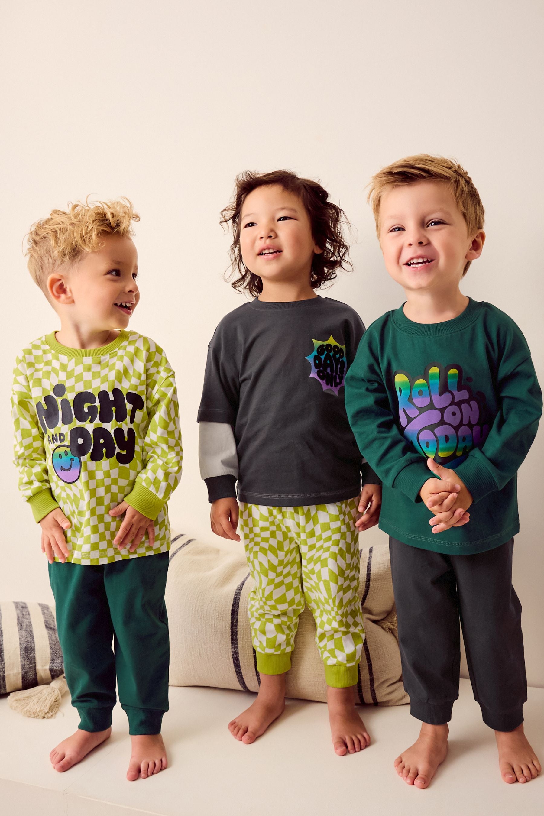 Black/Green/ Citrine Yello Checkerboard Snuggle 100% Cotton Pyjamas 3 Pack (9mths-10yrs)