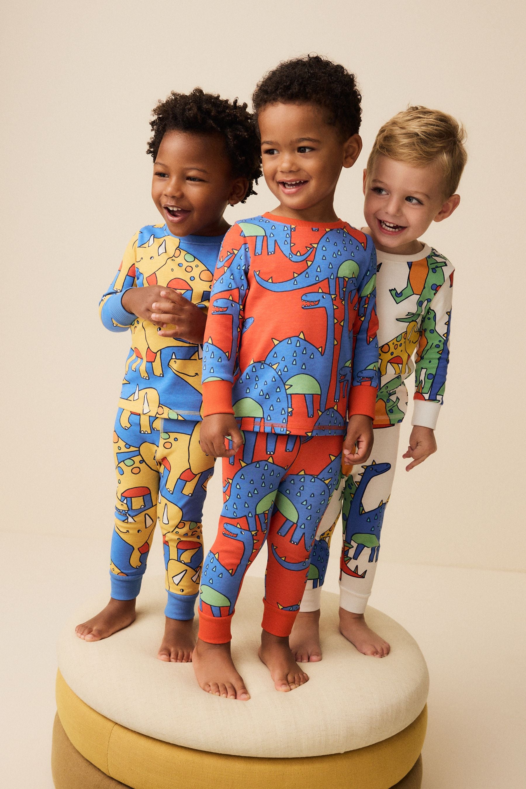 Multi Bright Dinosaur Snuggle 100% Cotton Pyjamas 3 Pack (9mths-10yrs)