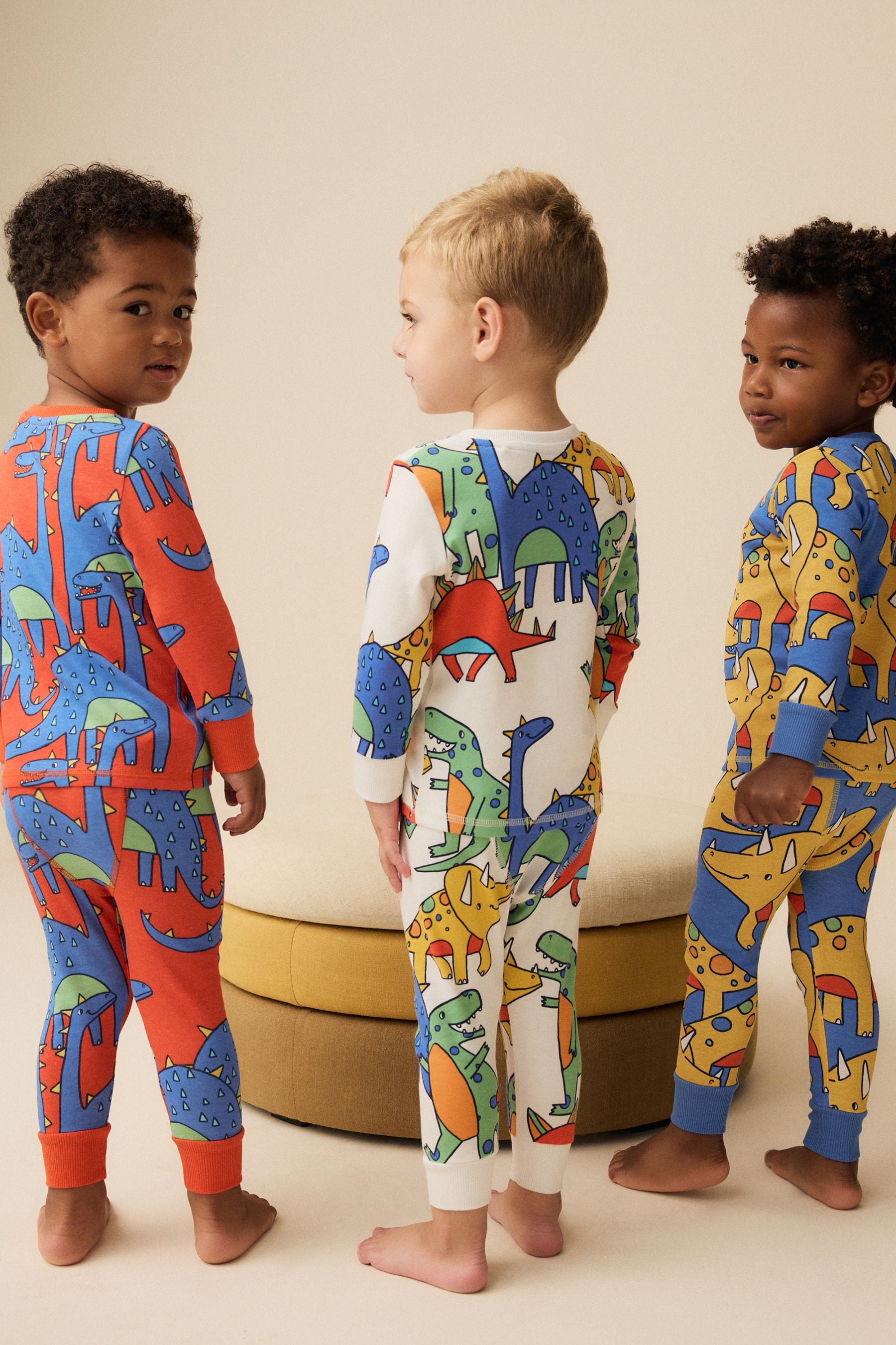 Multi Bright Dinosaur Snuggle 100% Cotton Pyjamas 3 Pack (9mths-10yrs)