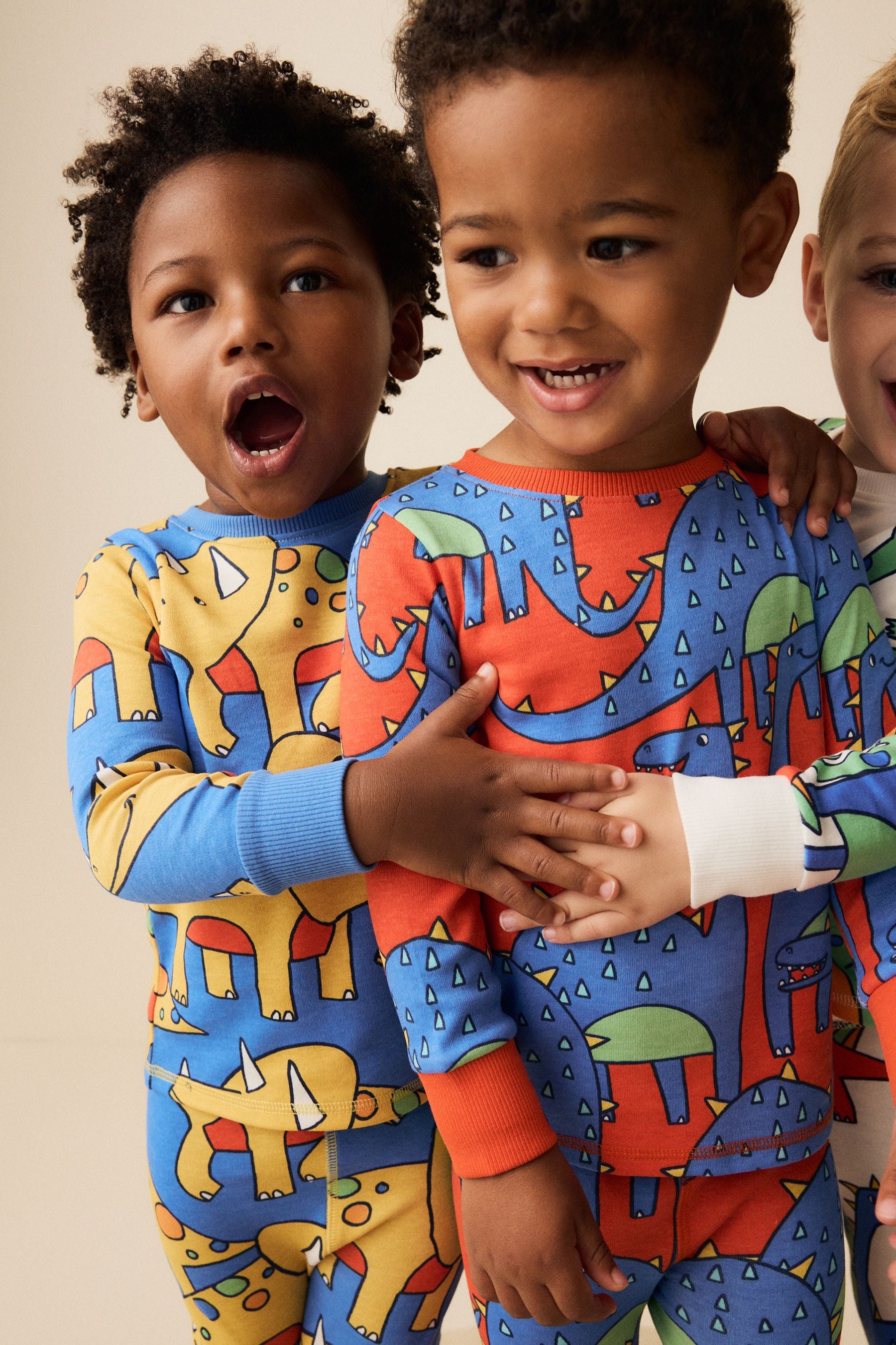 Multi Bright Dinosaur Snuggle 100% Cotton Pyjamas 3 Pack (9mths-10yrs)