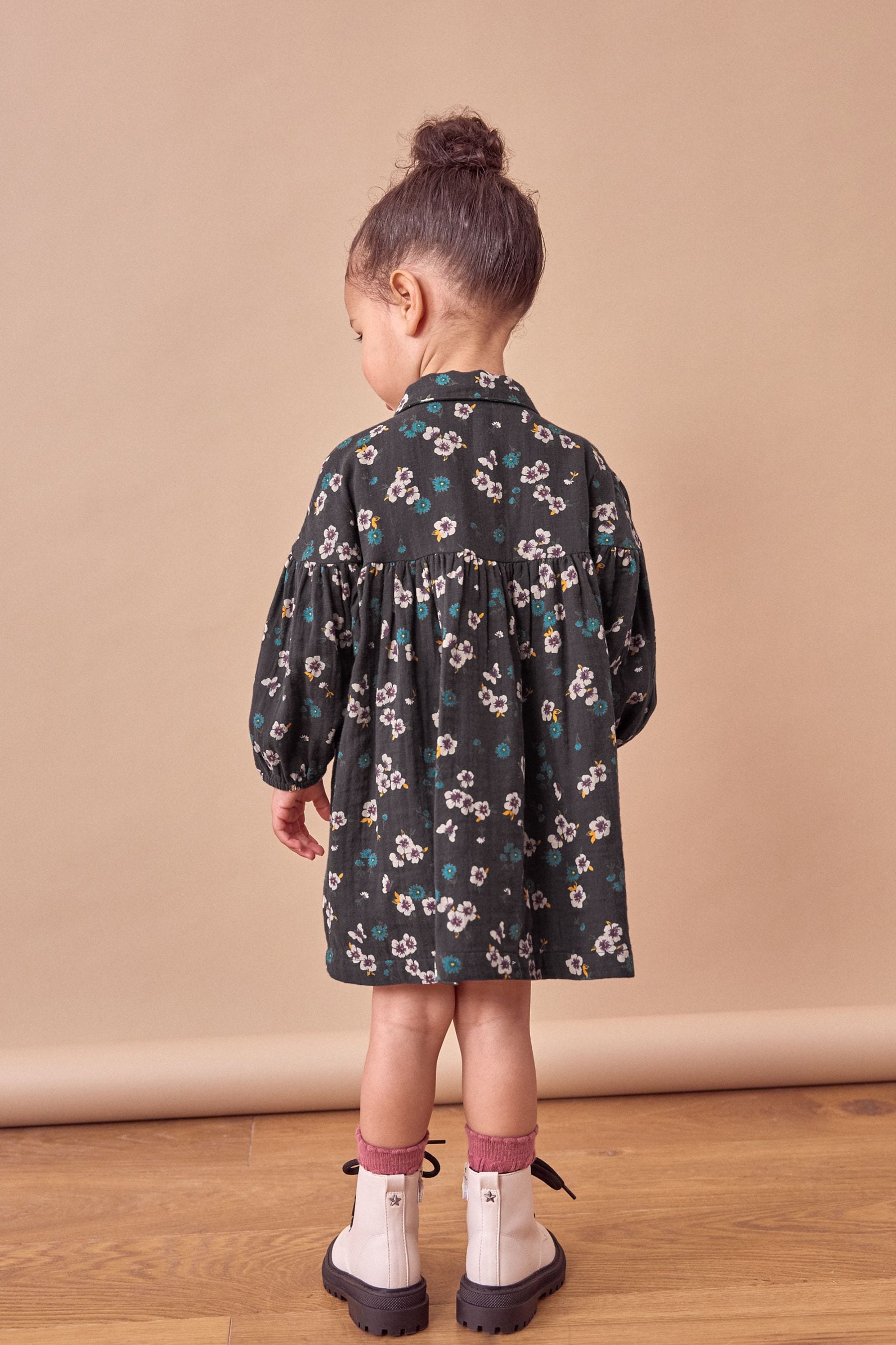 Black Floral 100% Cotton Shirt Dress (3mths-8yrs)