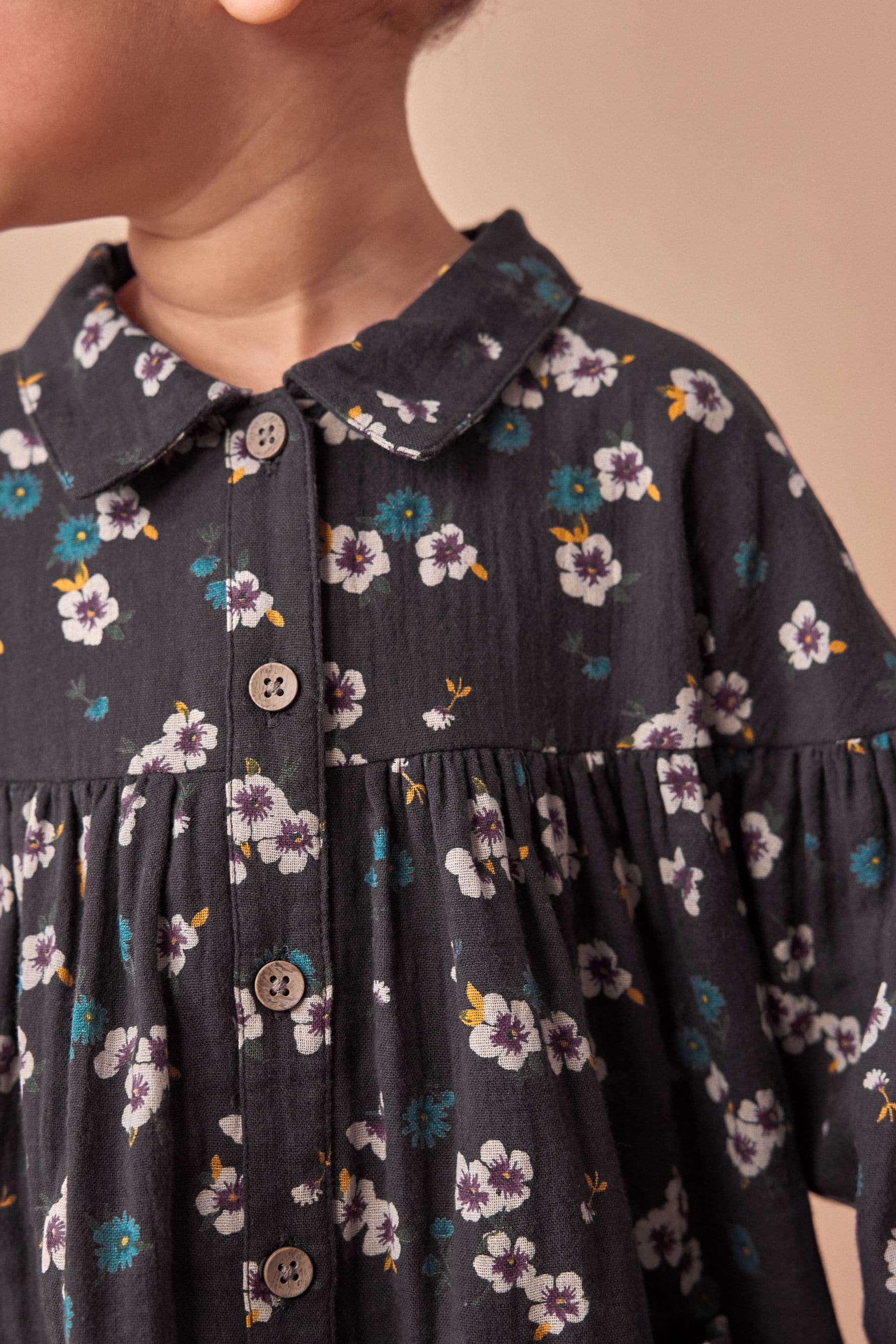 Black Floral 100% Cotton Shirt Dress (3mths-8yrs)