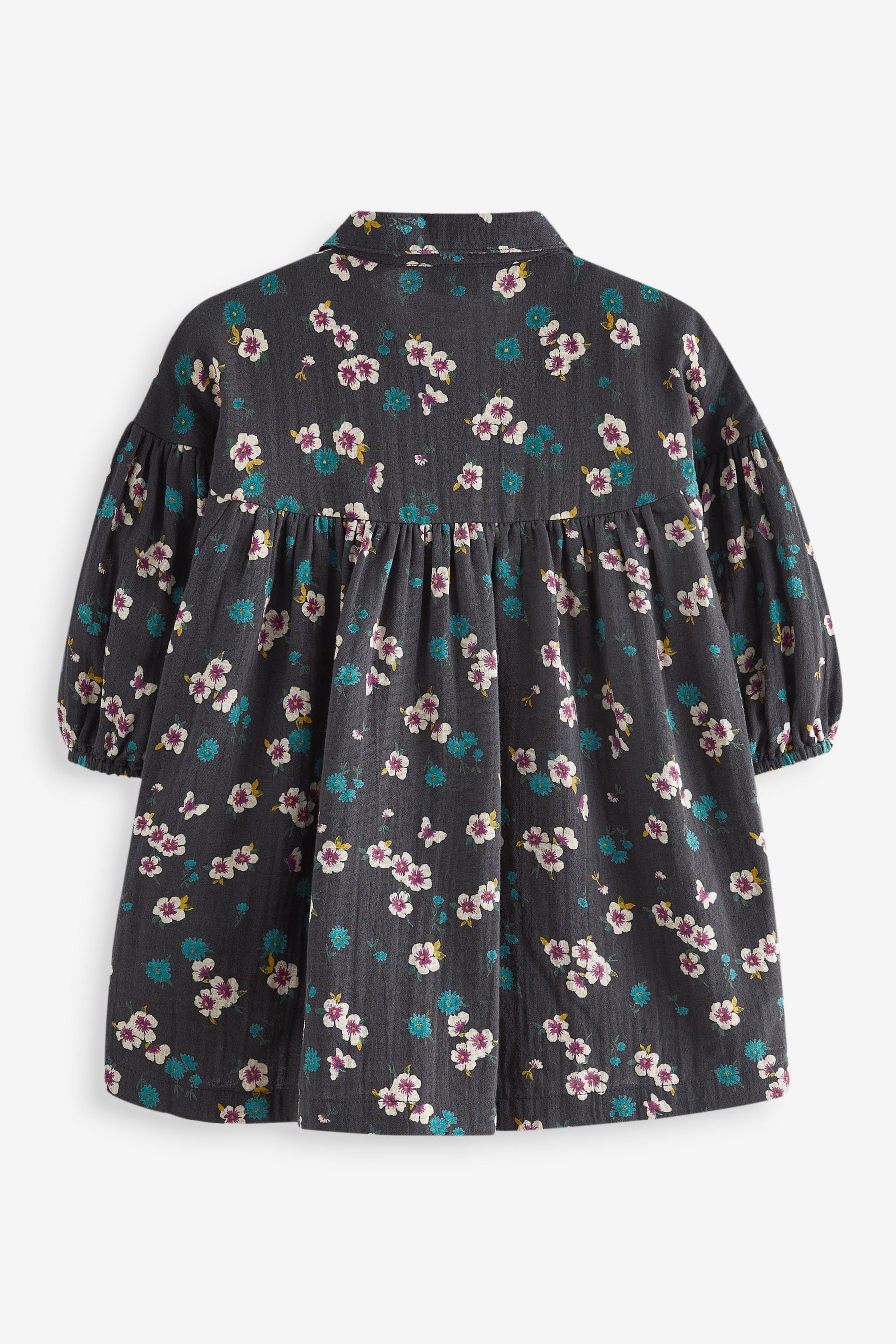 Black Floral 100% Cotton Shirt Dress (3mths-8yrs)