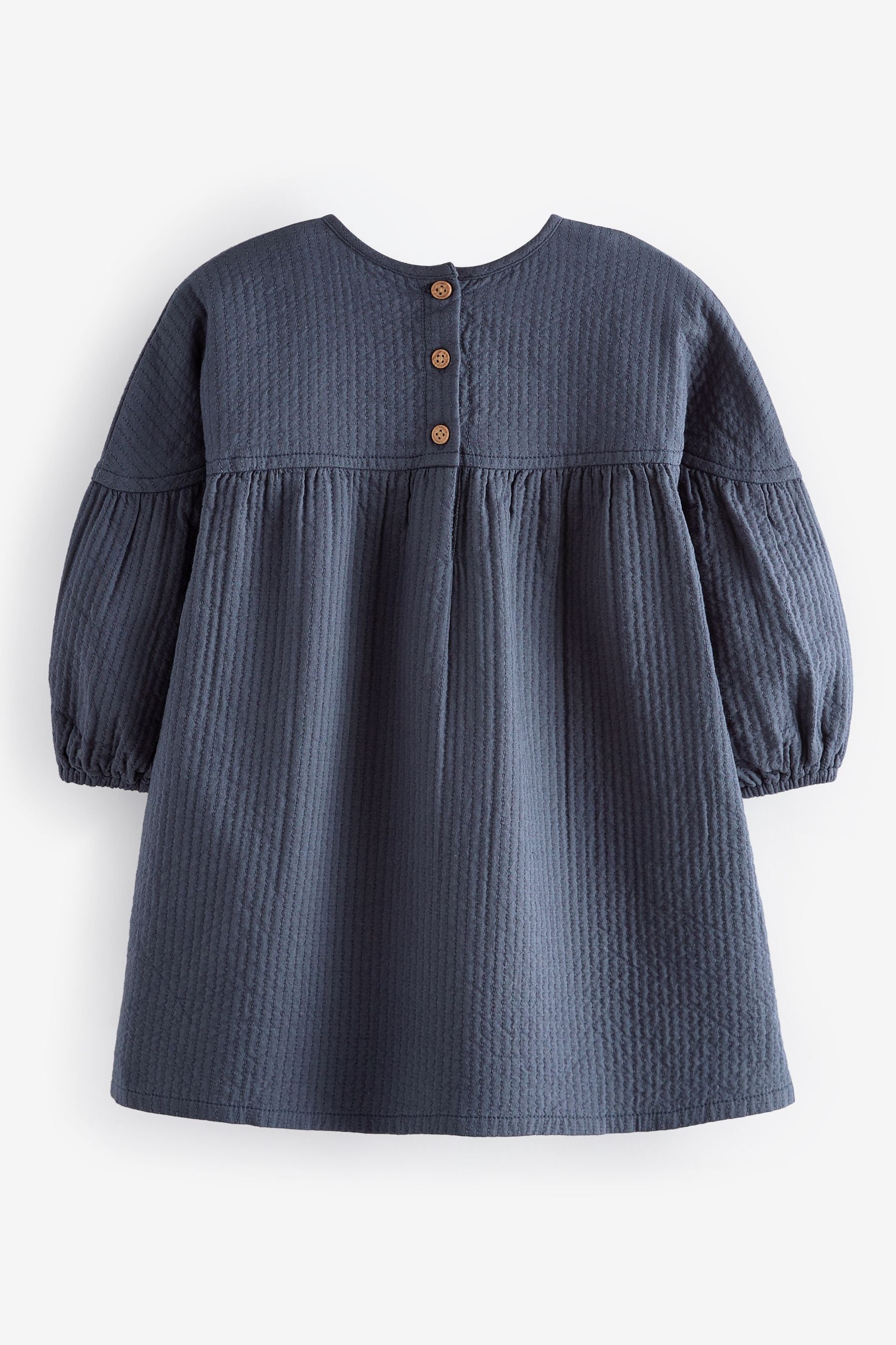 Navy Blue Bear Character Textured 100% Cotton Dress (3mths-8yrs)