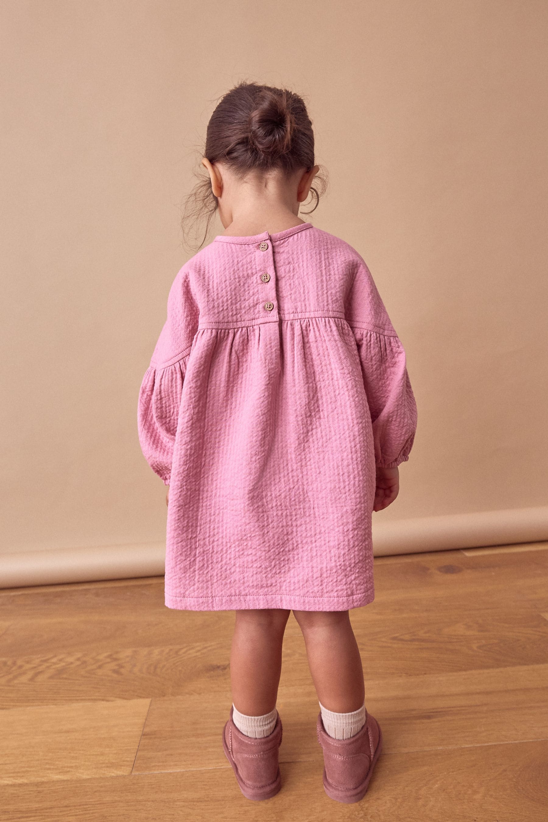 Pink Swan Character Textured Cotton Dress (3mths-8yrs)