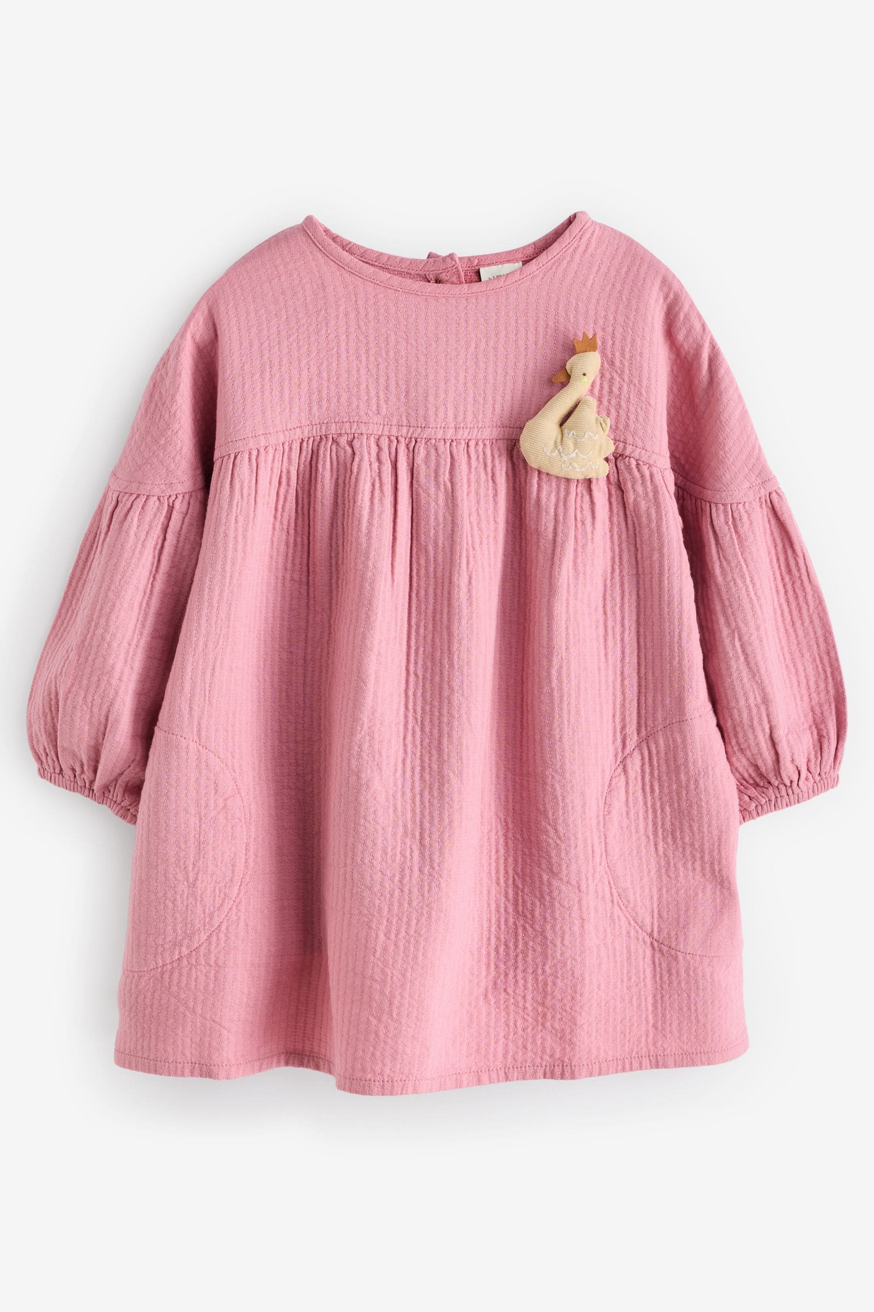 Pink Swan Character Textured 100% Cotton Dress (3mths-8yrs)