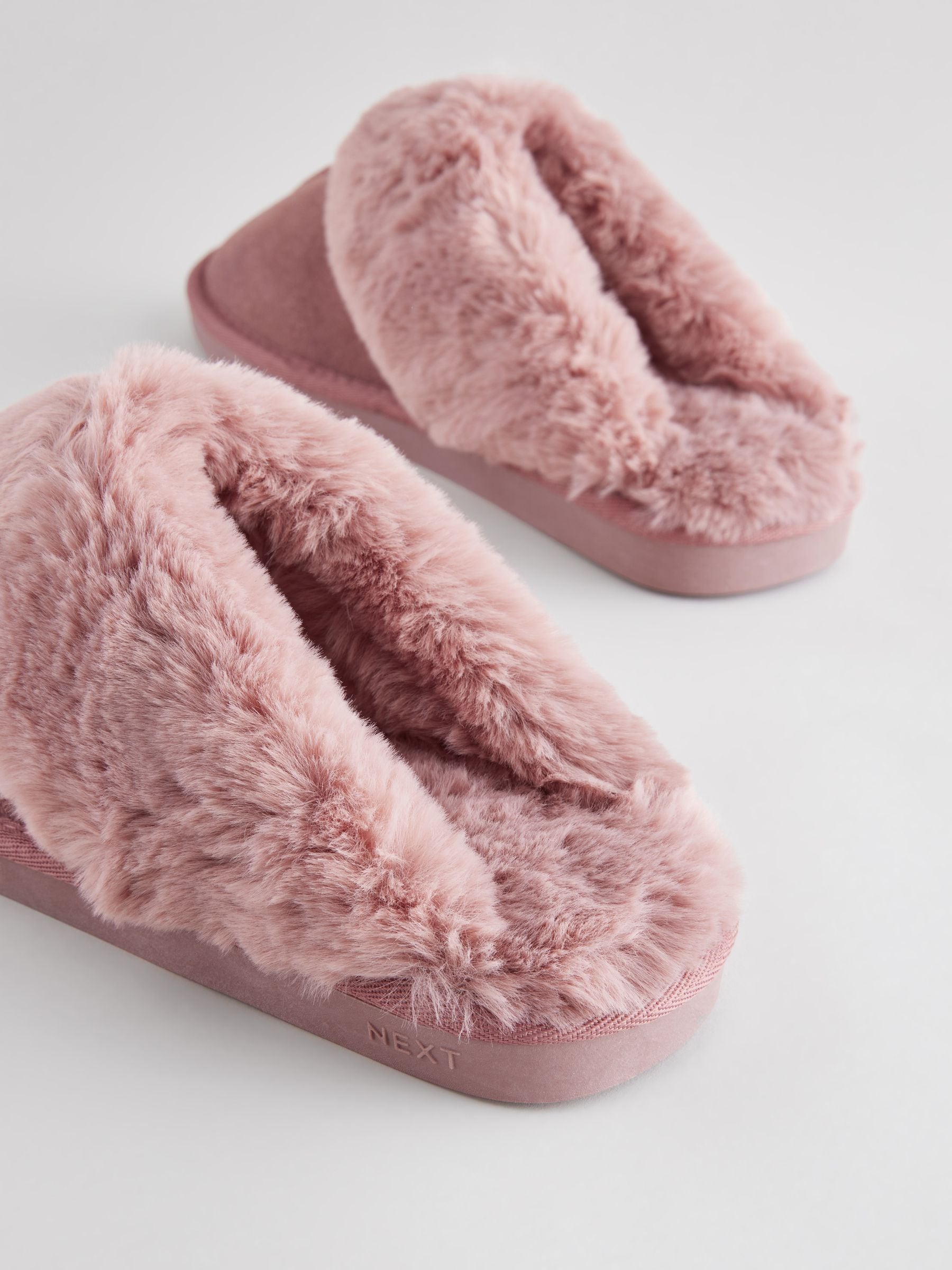 Mink Pink Tiger Print Suede Faux Fur Lined Mule Slippers