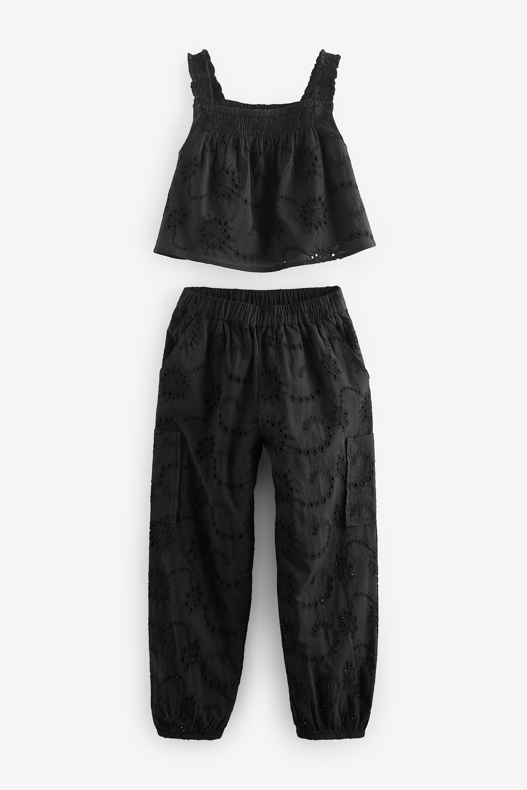 Black Broderie Co-ord Top and Joggers Set (3-16yrs)