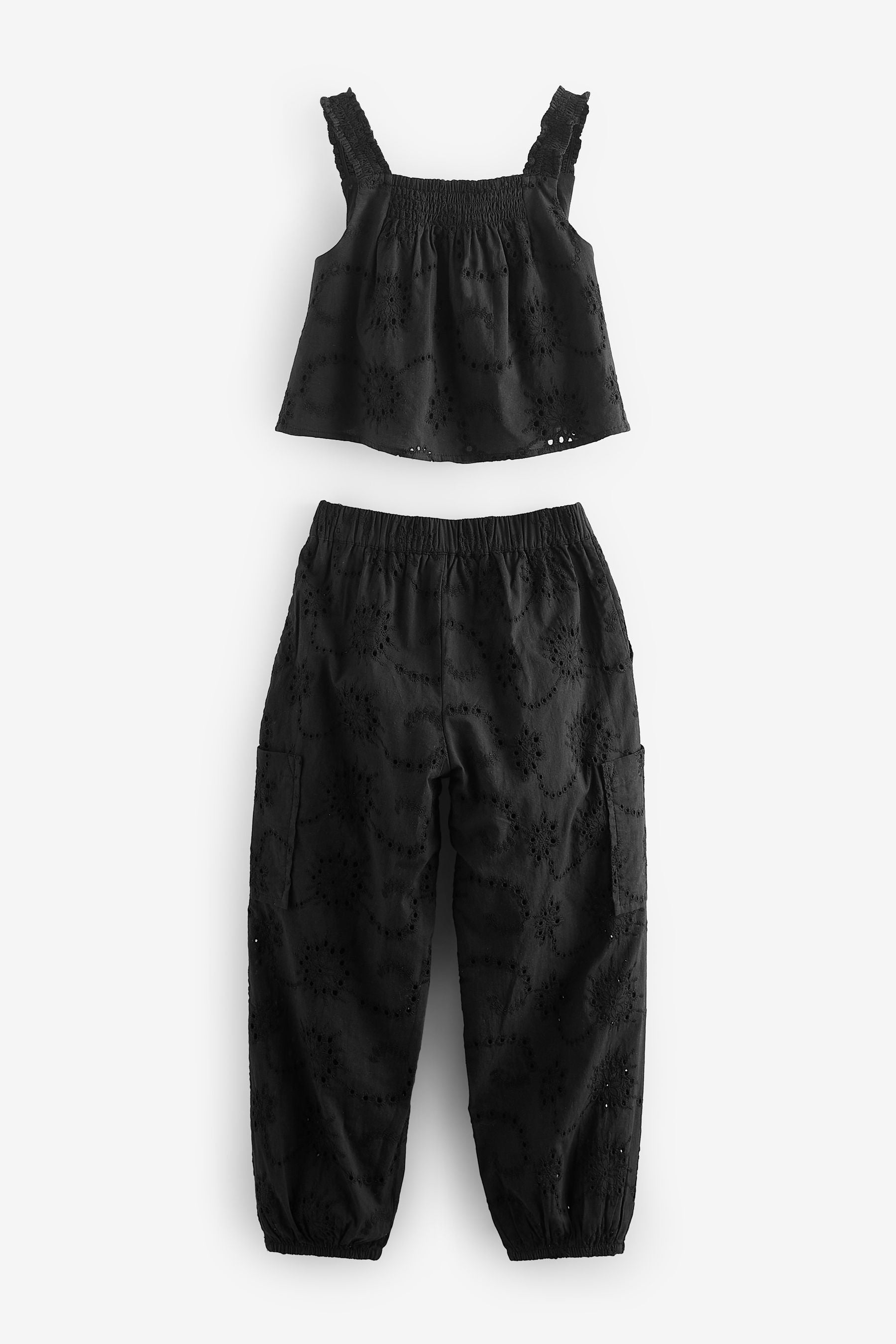 Black Broderie Co-ord Top and Joggers Set (3-16yrs)