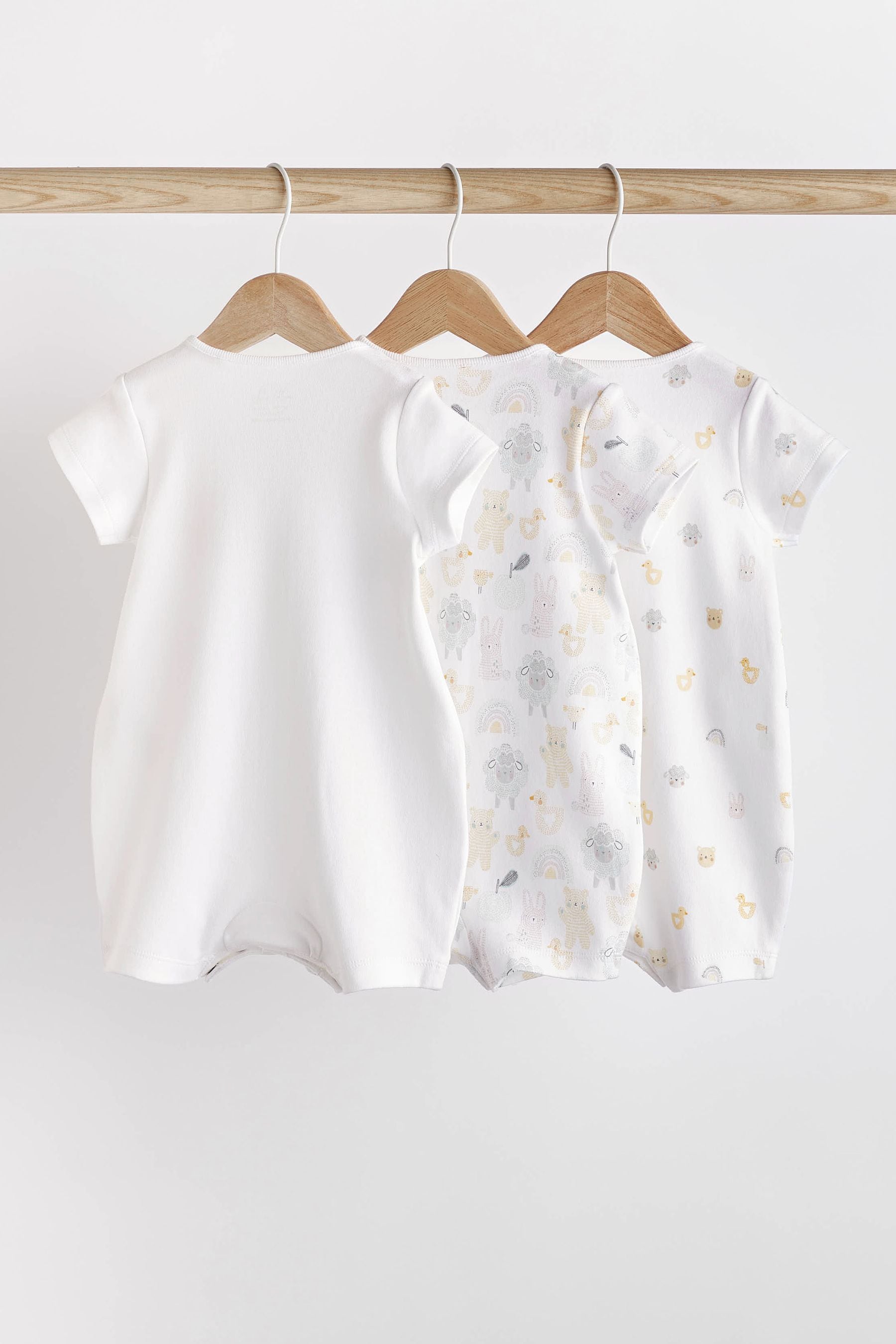 White Farmyard Baby 100% Cotton Rompers 3 Pack (0mths-2yrs)