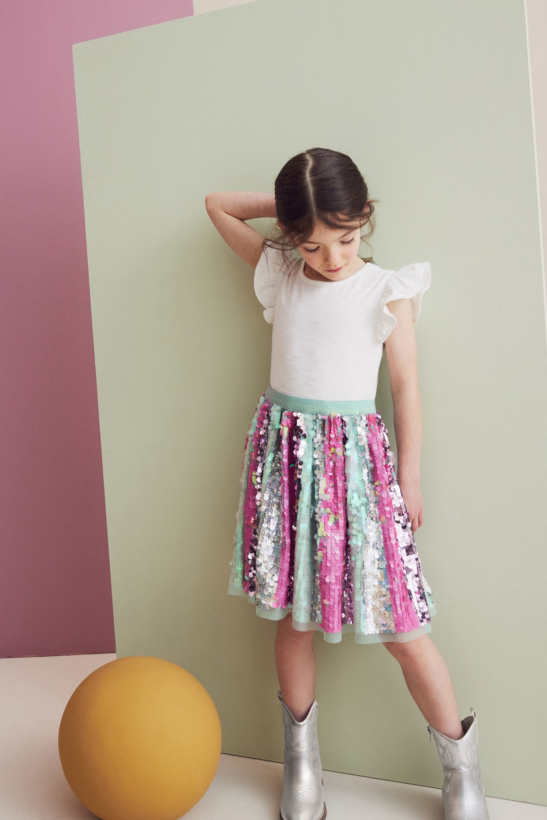 Aqua Blue/Pink Sequin Skirt Dress (3-12yrs)