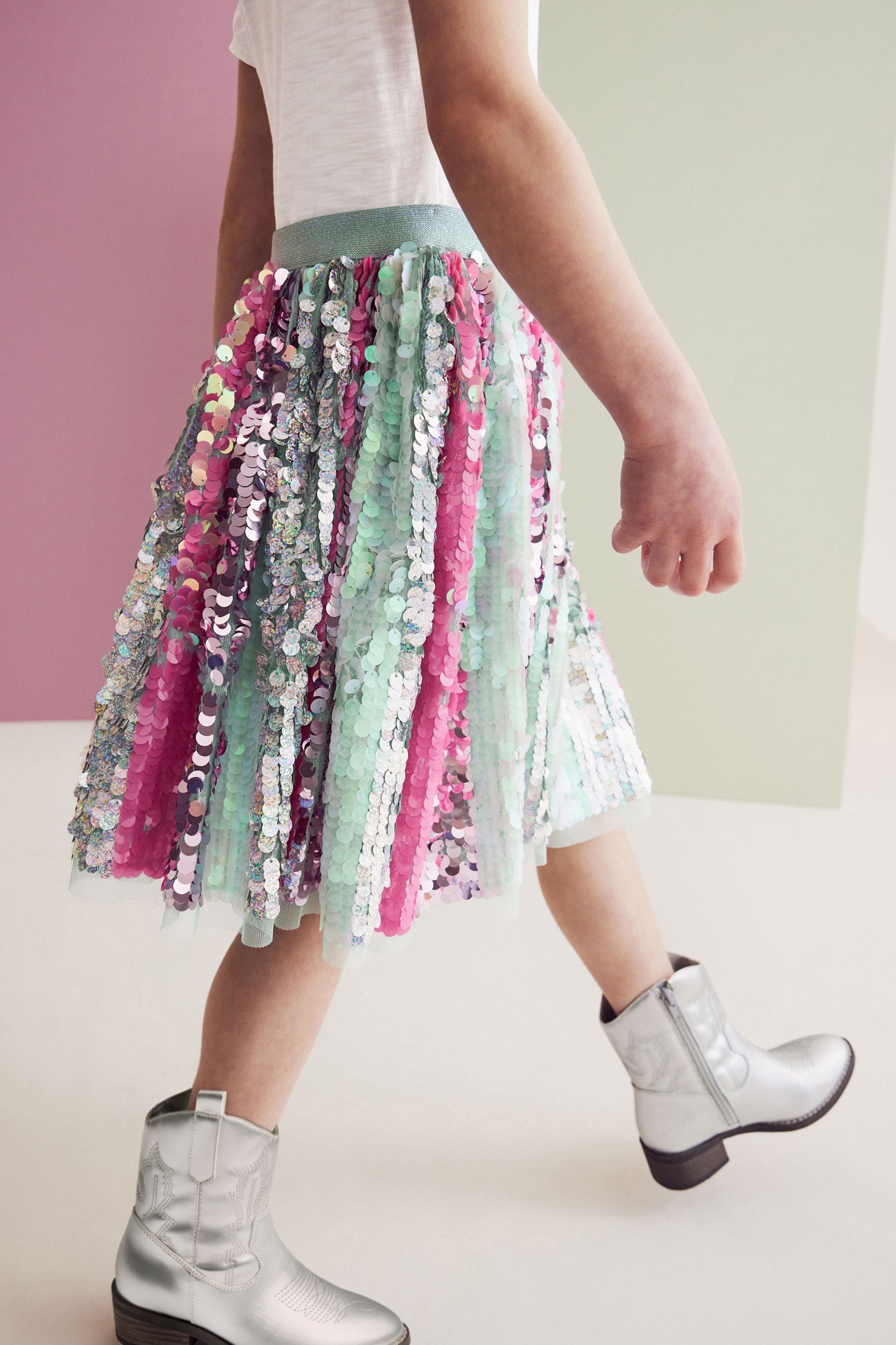 Aqua Blue/Pink Sequin Skirt Dress (3-12yrs)