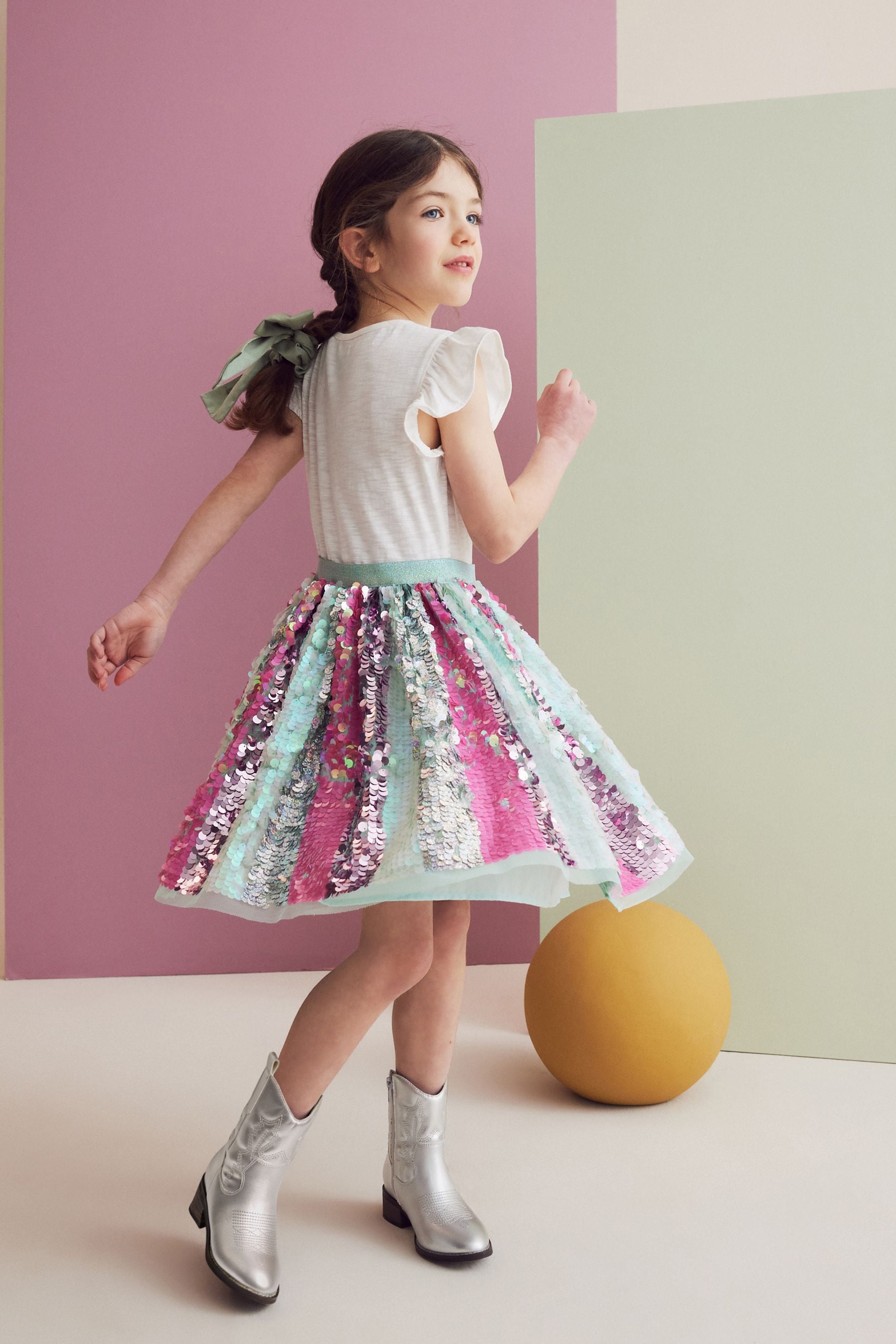 Aqua Blue/Pink Sequin Skirt Dress (3-12yrs)