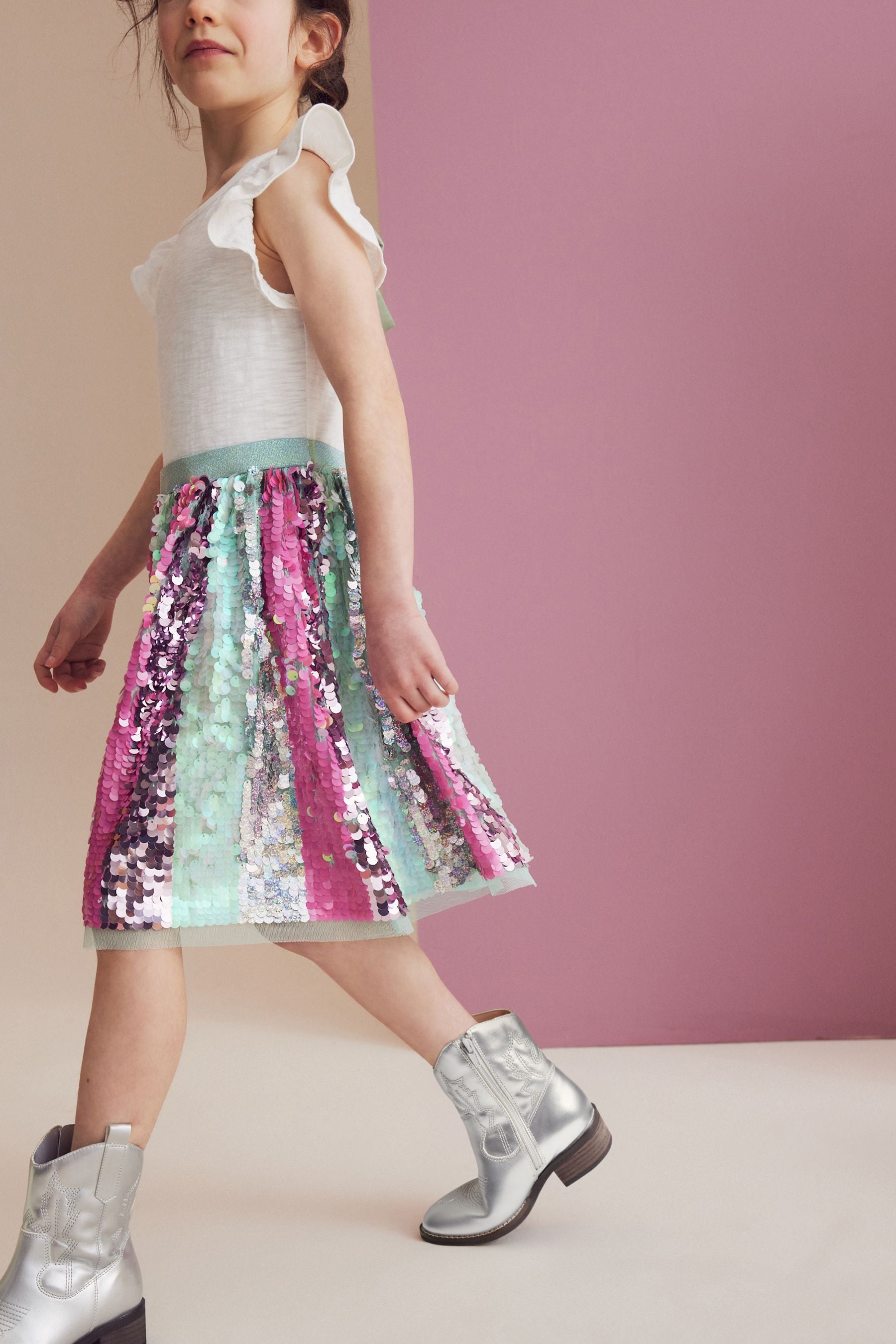 Aqua Blue/Pink Sequin Skirt Dress (3-12yrs)