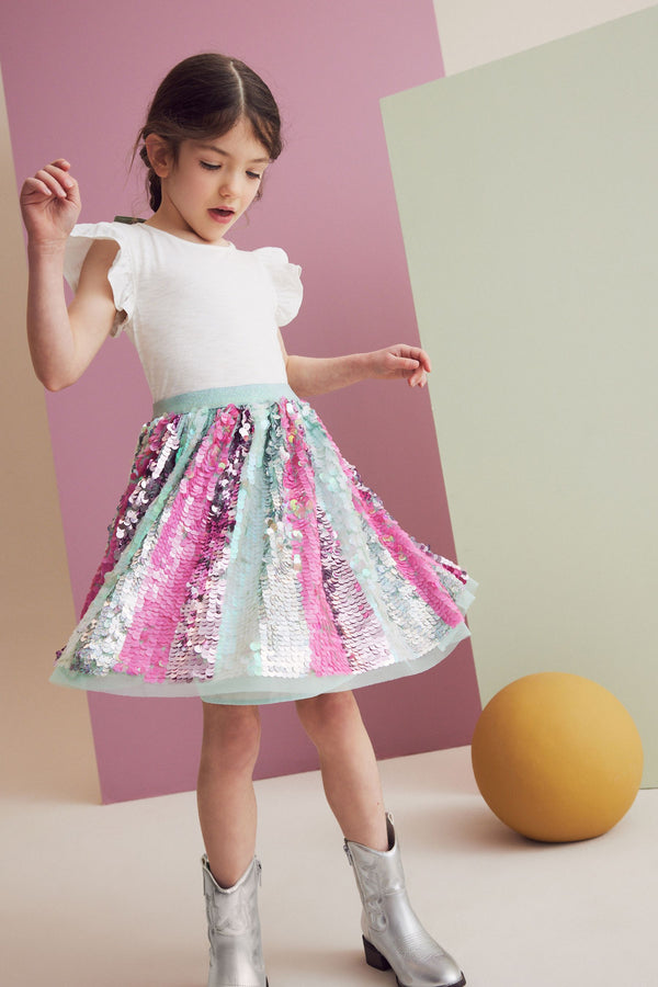 Aqua Blue/Pink Sequin Skirt Dress (3-12yrs)