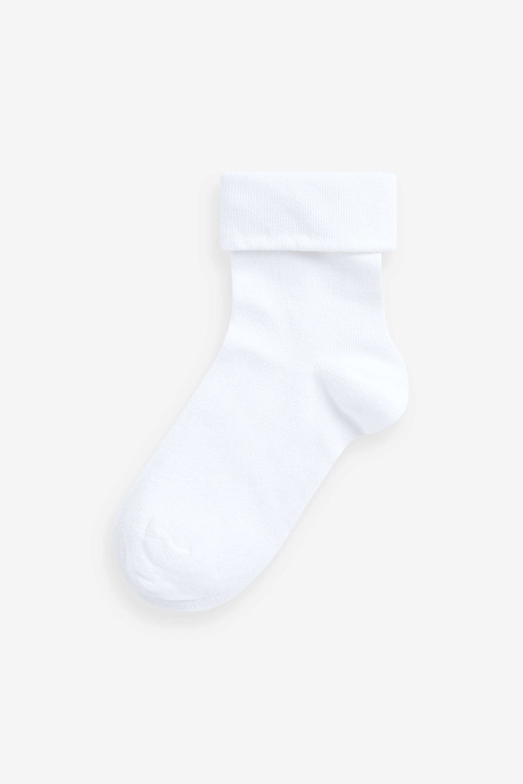 White 5 Pack Cotton Rich Roll Top Ankle School Socks