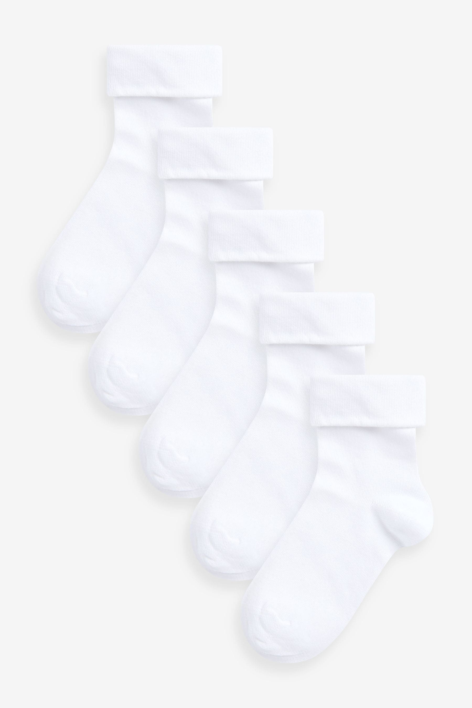 White 5 Pack Cotton Rich Roll Top Ankle School Socks