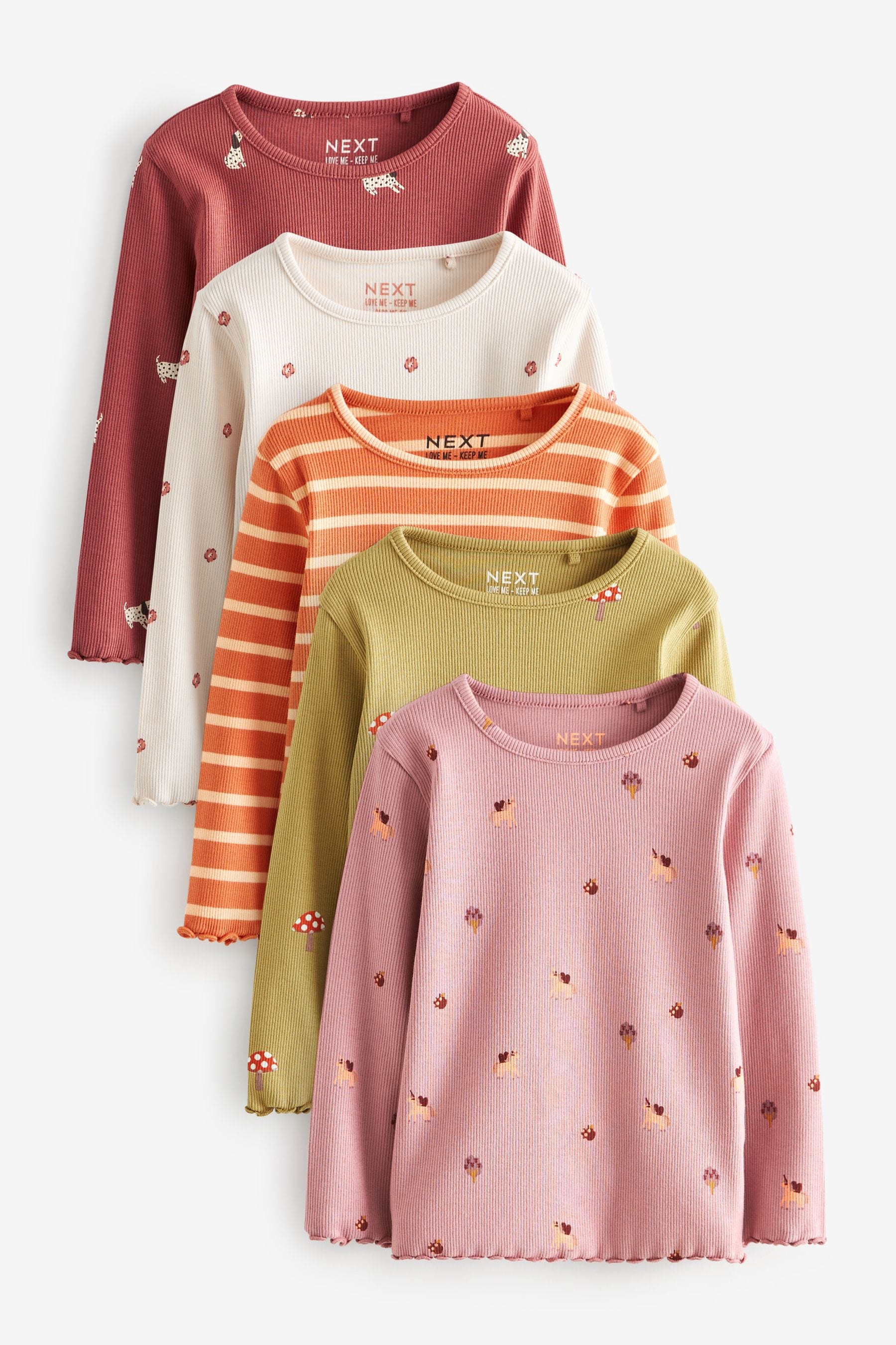 Dusky Orange Ribbed Long Sleeve Tops 5 Pack (3mths-7yrs)