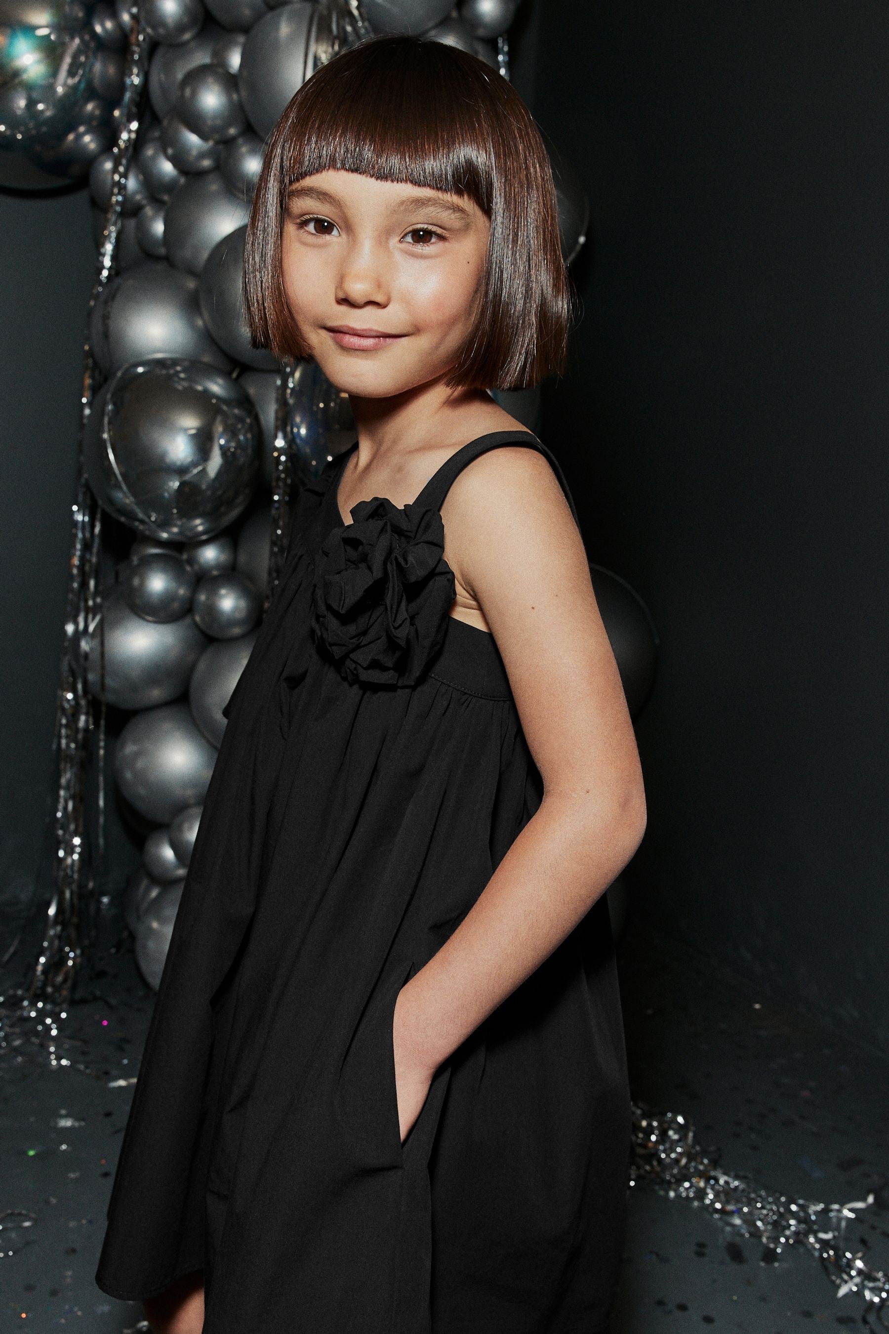 Black One Shoulder Corsage Party Dress (3-16yrs)