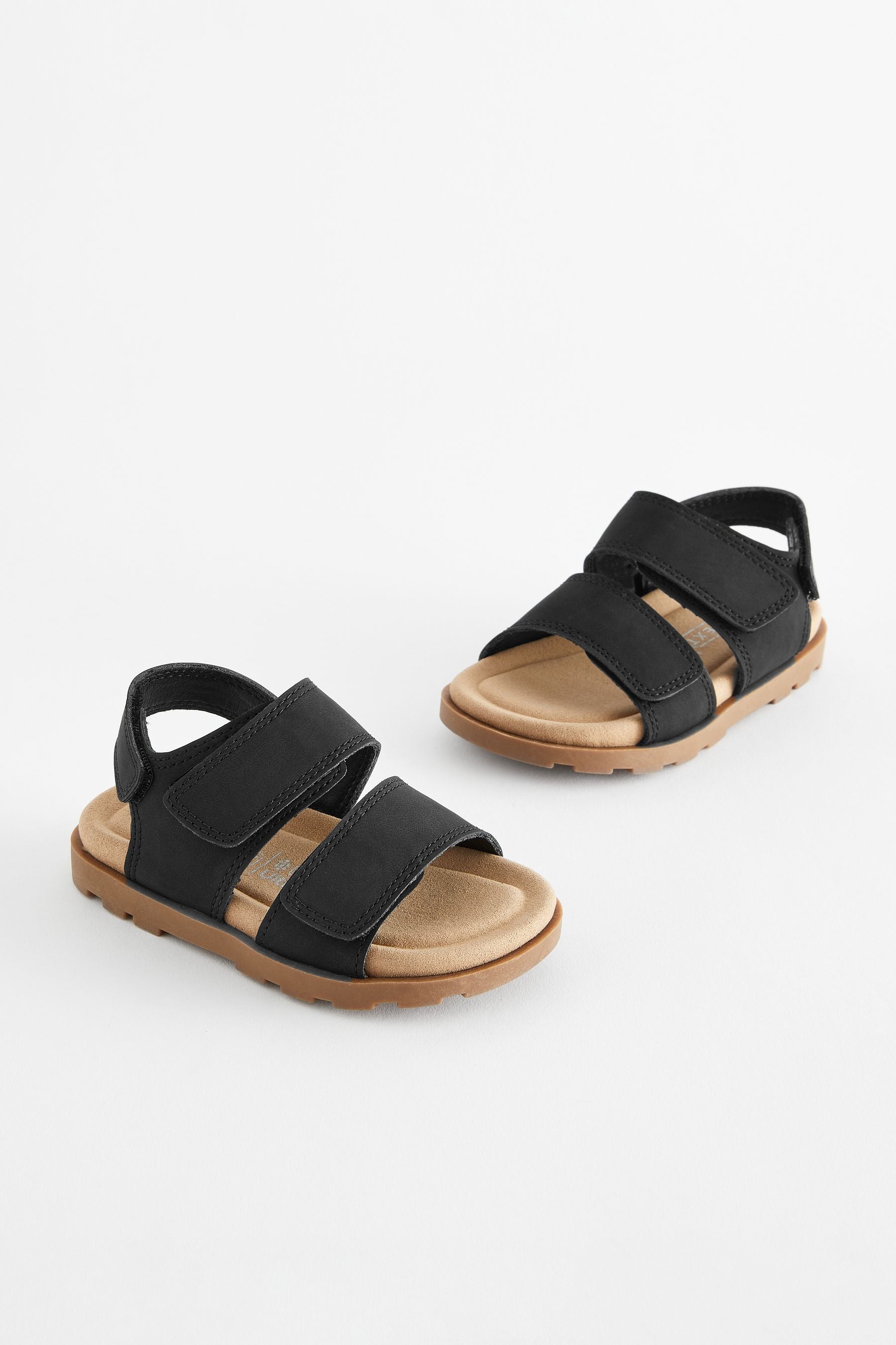 Black Double Touch Fastening Strap Corkbed Sandals