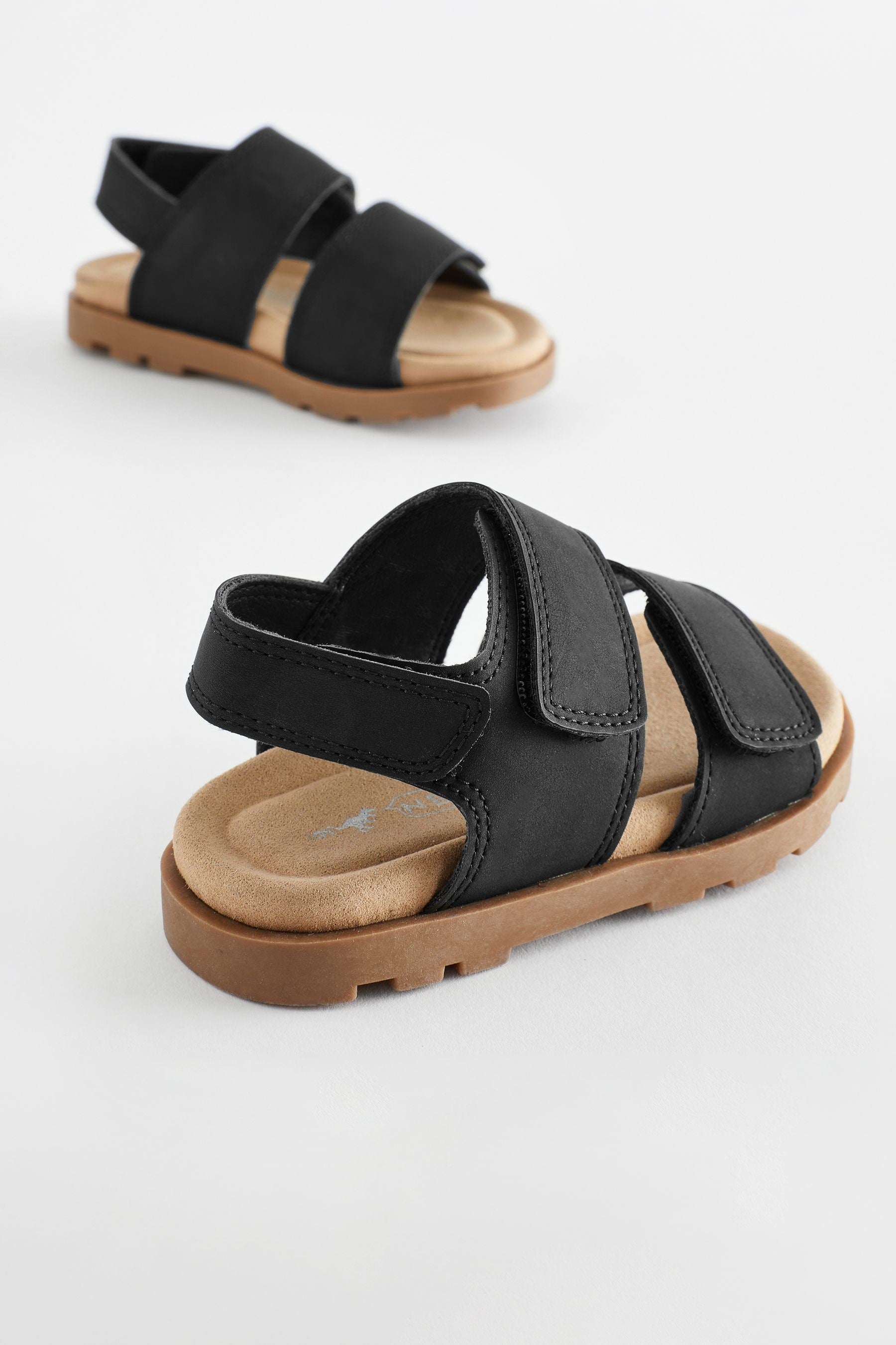 Black Double Touch Fastening Strap Corkbed Sandals