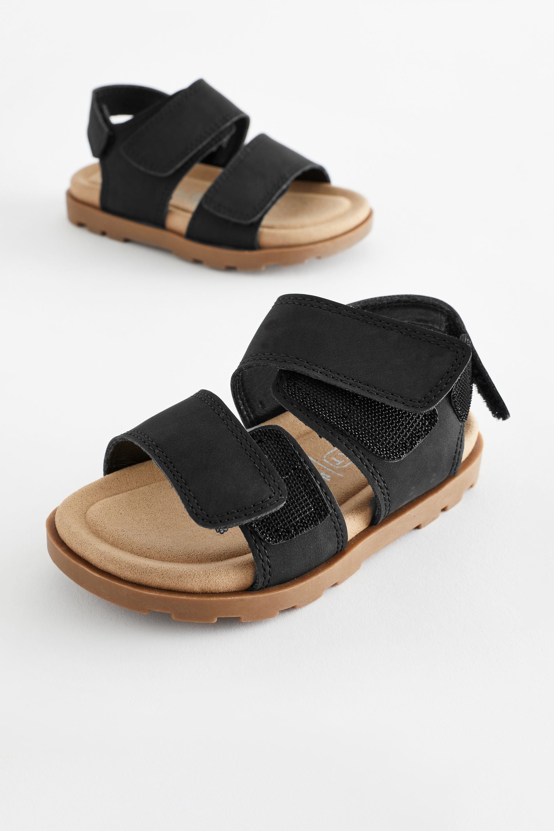 Black Double Touch Fastening Strap Corkbed Sandals