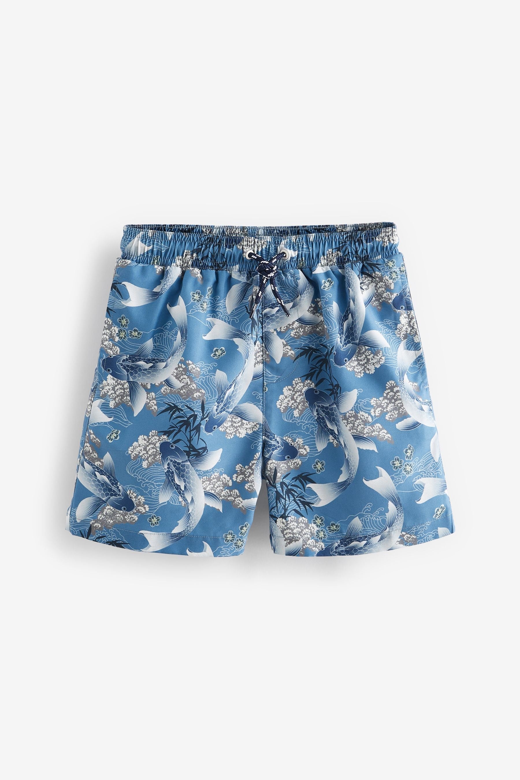 Navy Blue Koi Carp Printed Swim Shorts (3mths-16yrs)