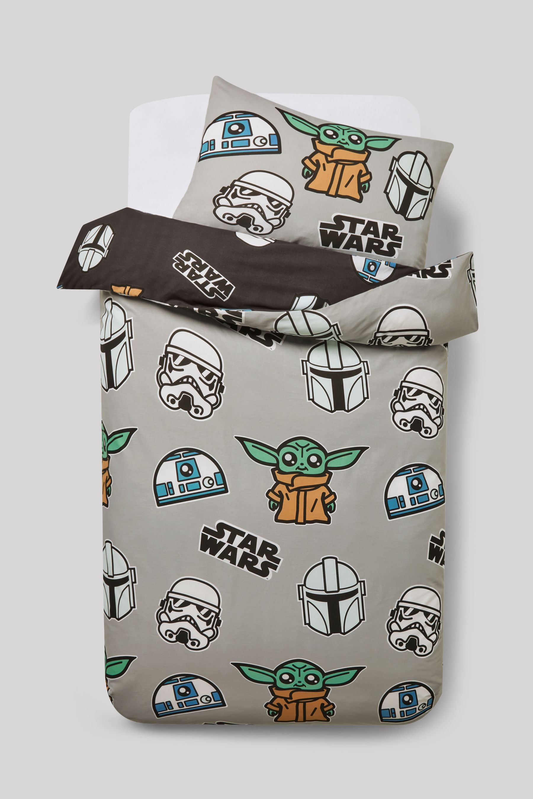 Grey Glow in the Dark Star Wars Grogu 100% Cotton Duvet Cover and Pillowcase Set