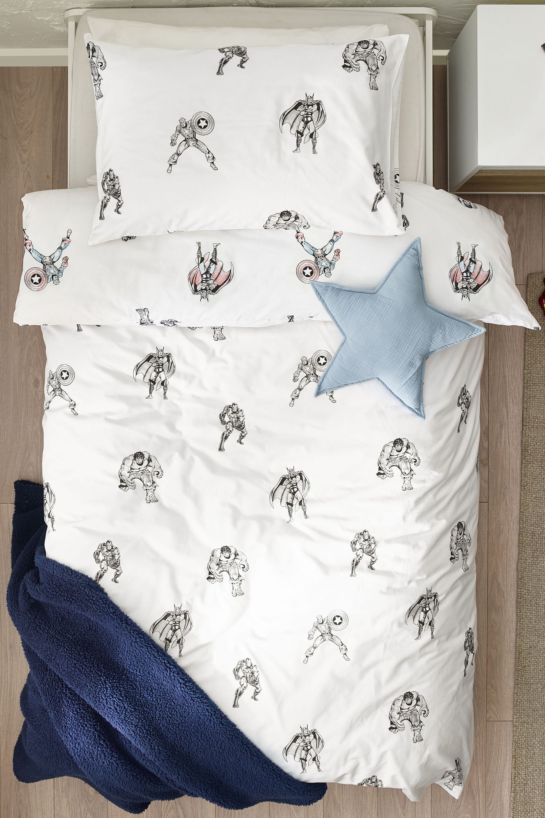 White Disney Marvel Avengers 100% Cotton Duvet Cover and Pillowcase Set