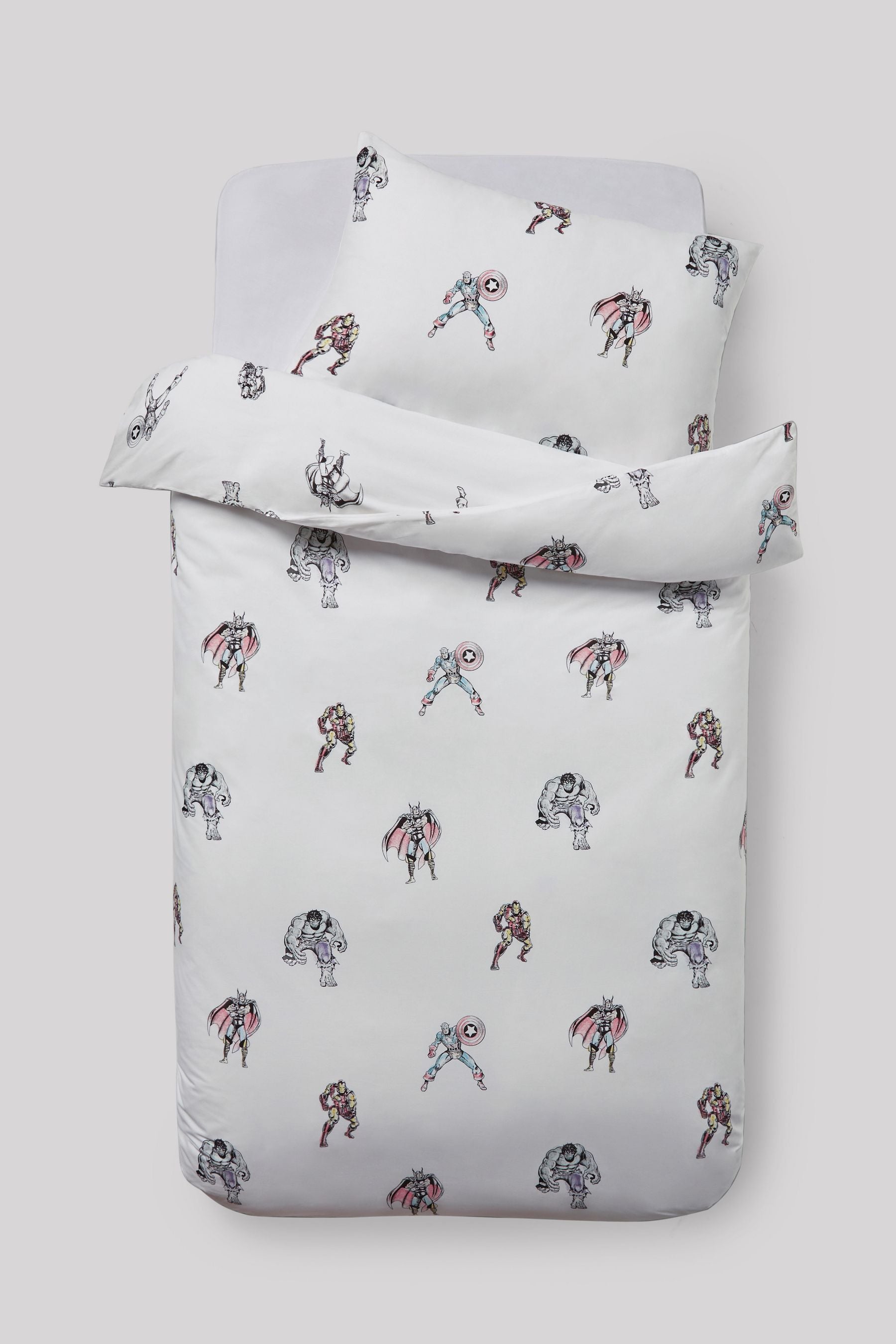 White Disney Marvel Avengers 100% Cotton Duvet Cover and Pillowcase Set