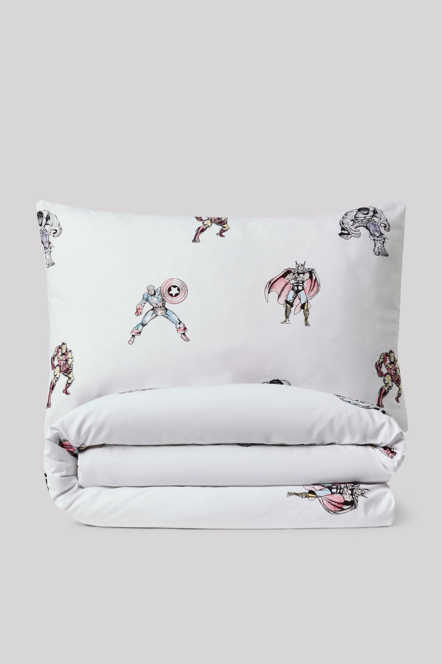 White Disney Marvel Avengers 100% Cotton Duvet Cover and Pillowcase Set