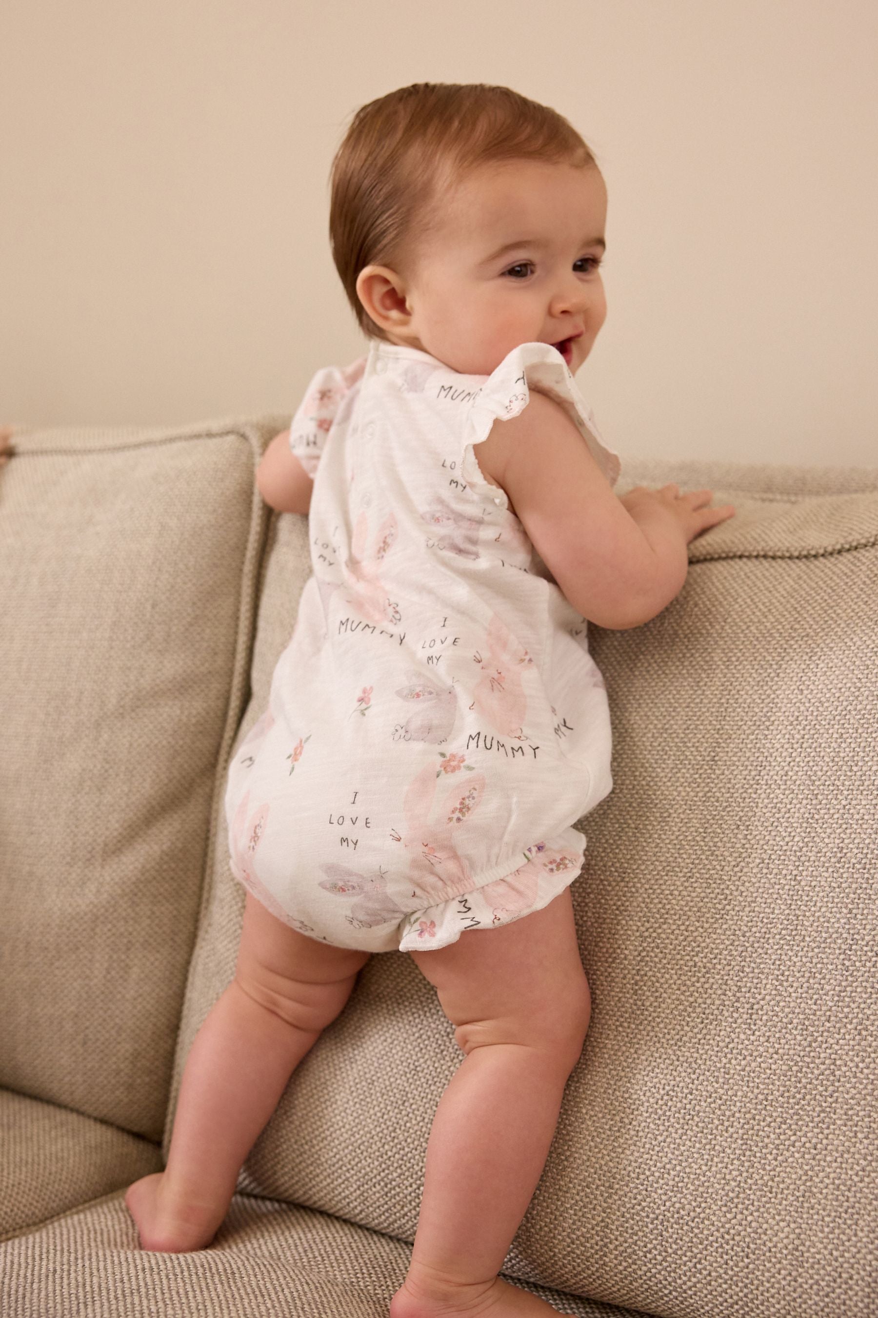 White Bunny Mummy Jersey Baby Romper