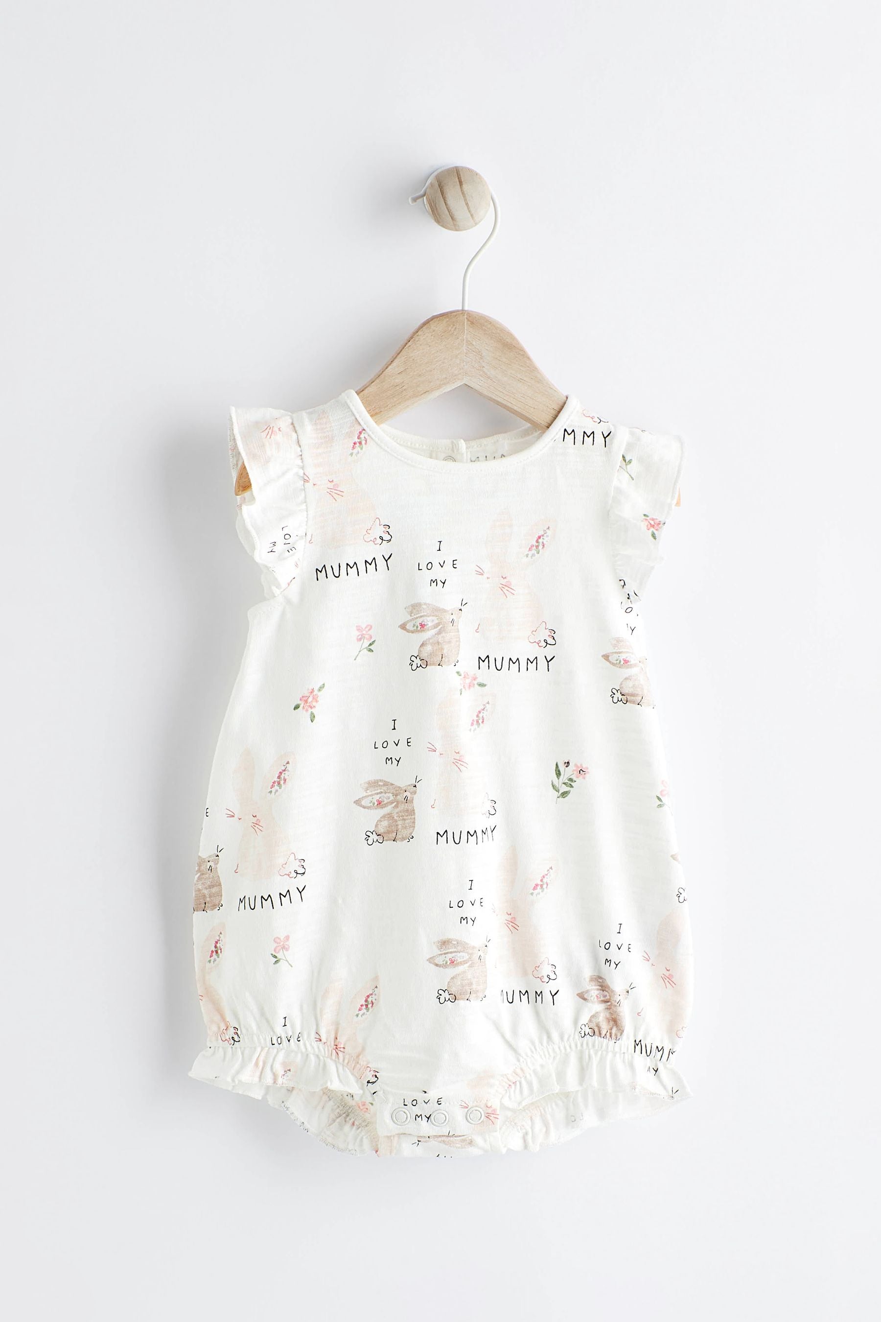 White Bunny Mummy Jersey Baby Romper