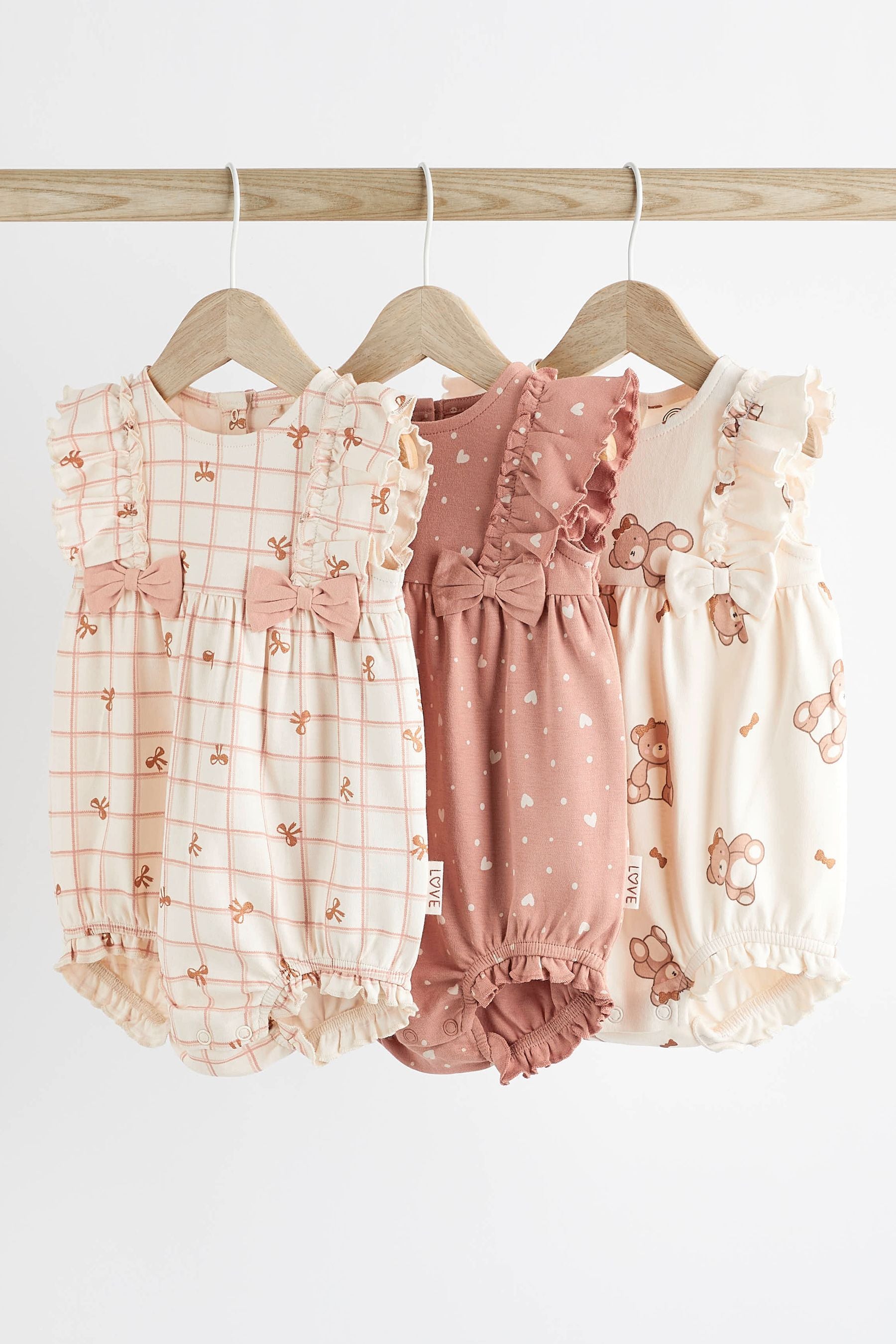 Pink/Cream Baby 100% Cotton Rompers 3 Pack