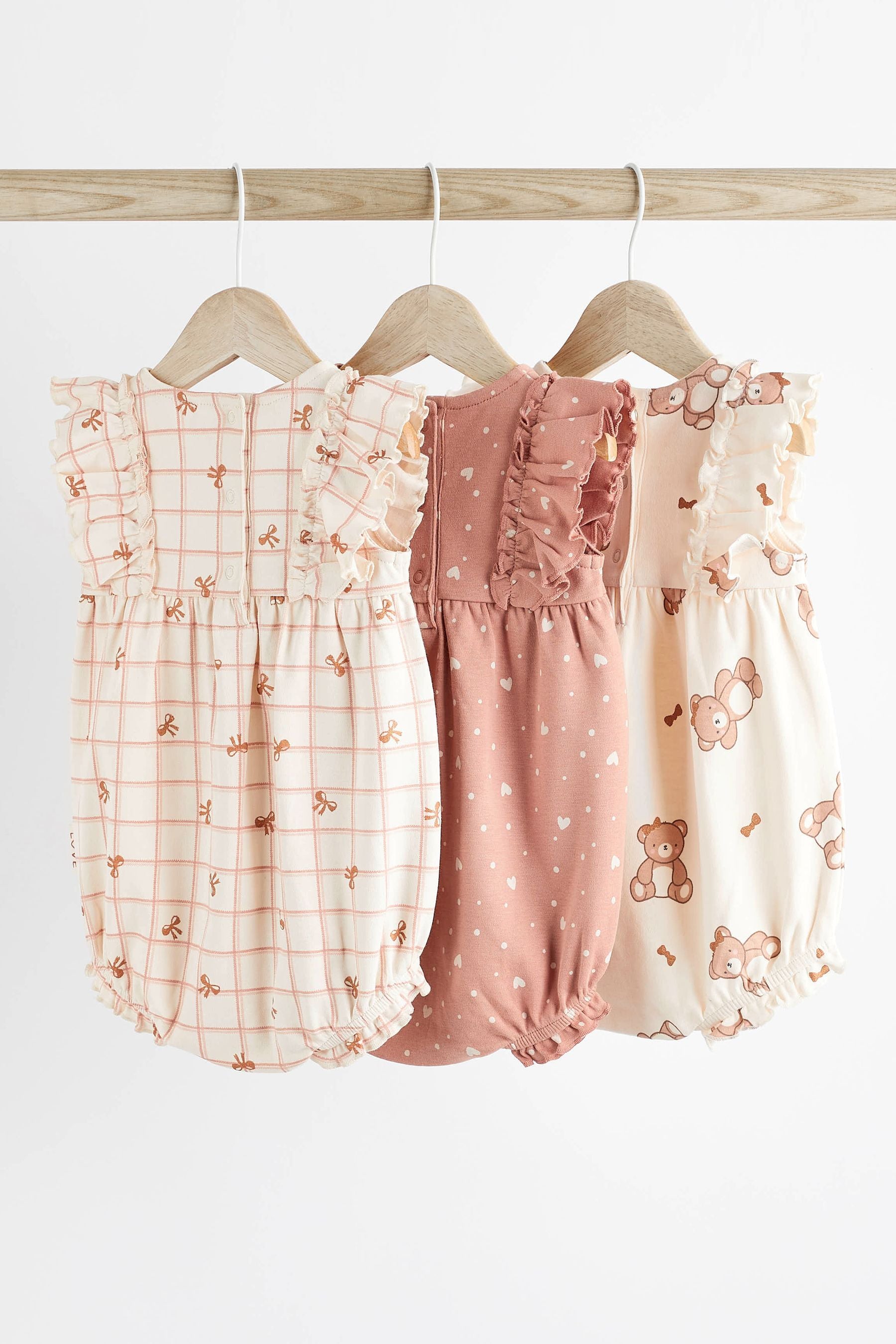 Pink/Cream Baby 100% Cotton Rompers 3 Pack