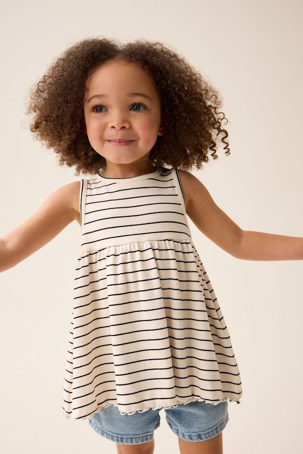 Black/White Stripe Peplum Ribbed Vest (3mths-7yrs)