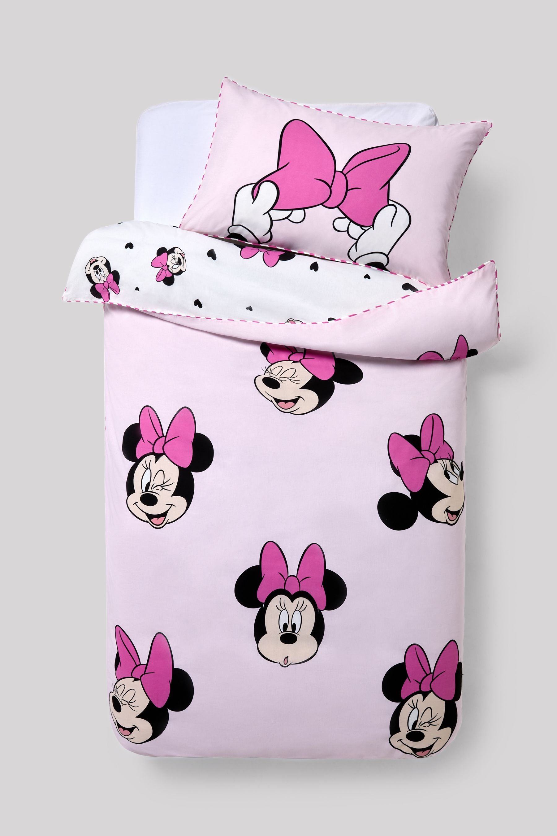 Pink Disney Minnie Mouse 100% Cotton Duvet Cover and Pillowcase Set