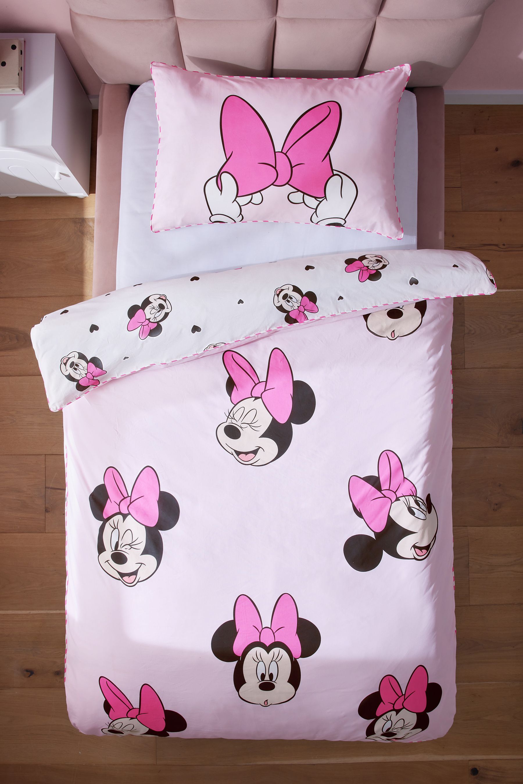 Pink Disney Minnie Mouse 100% Cotton Duvet Cover and Pillowcase Set