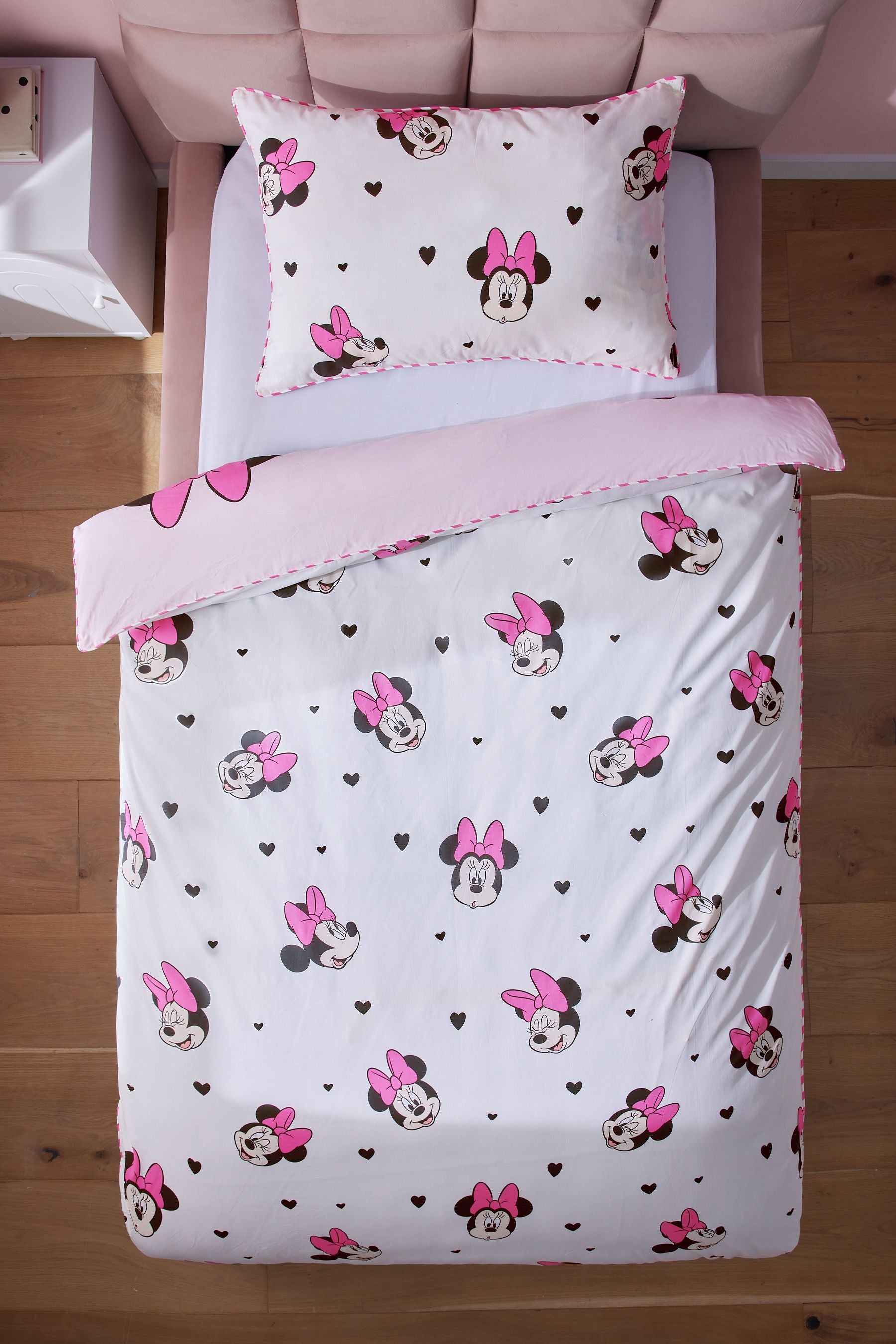 Pink Disney Minnie Mouse 100% Cotton Duvet Cover and Pillowcase Set