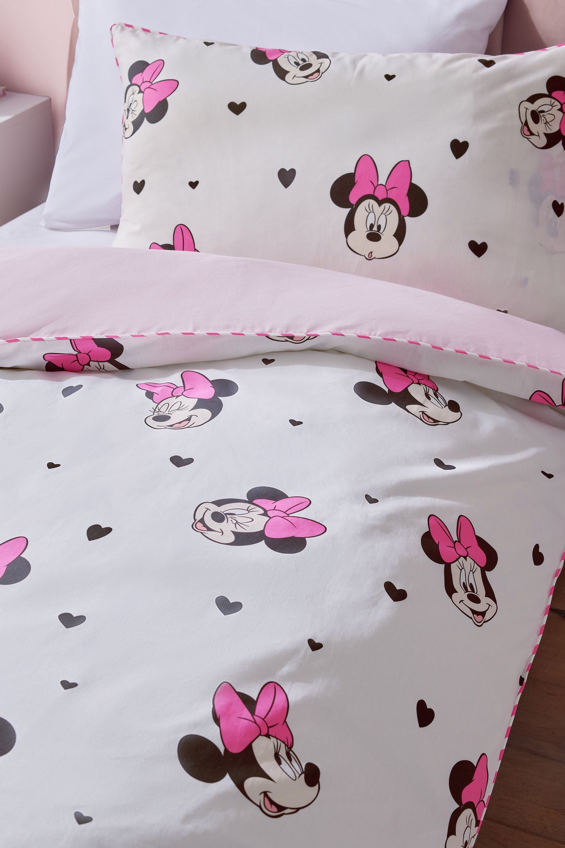 Pink Disney Minnie Mouse 100% Cotton Duvet Cover and Pillowcase Set