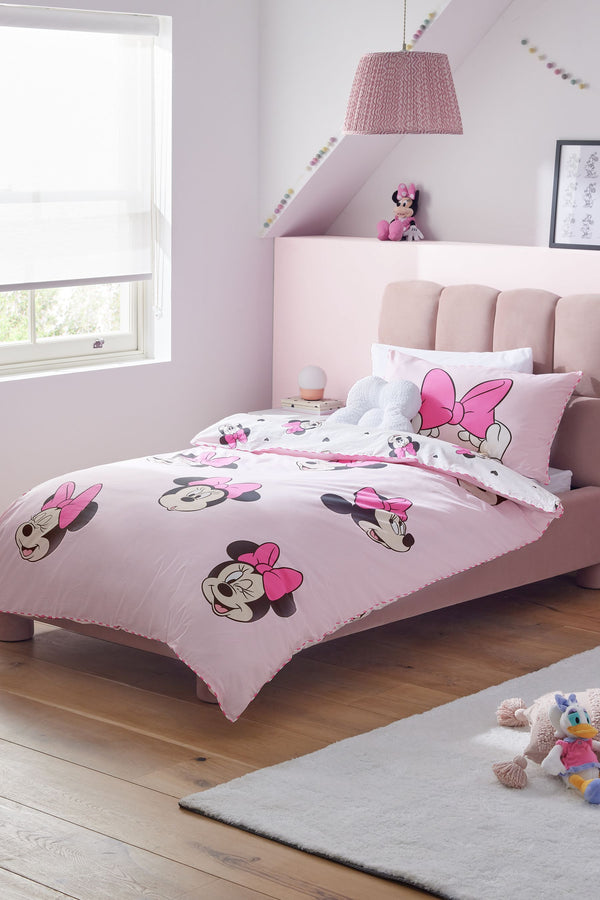 Pink Disney Minnie Mouse 100% Cotton Duvet Cover and Pillowcase Set