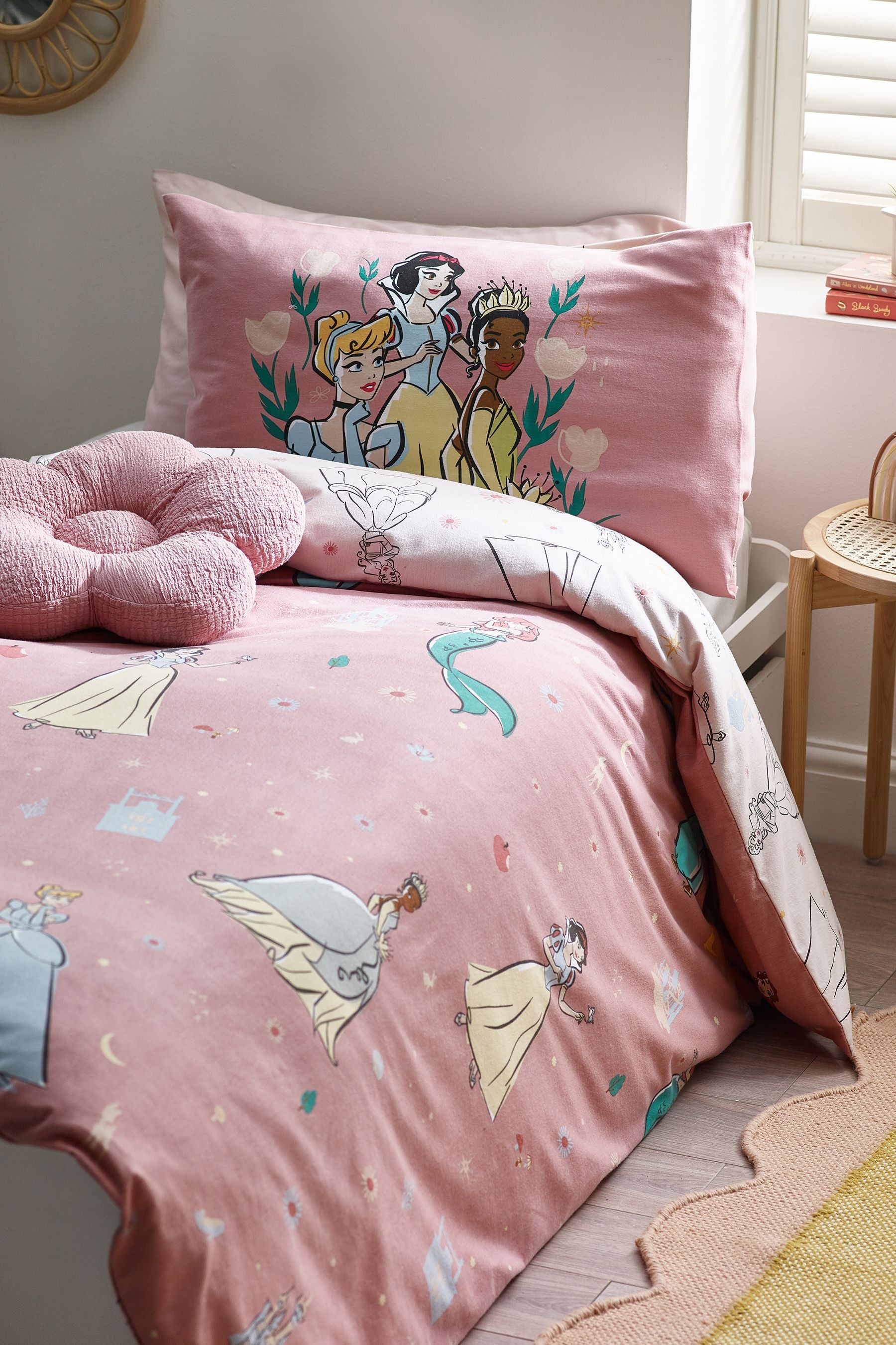 Pink Disney Princess Supersoft Brushed Cotton Duvet Cover and Pillowcase Set