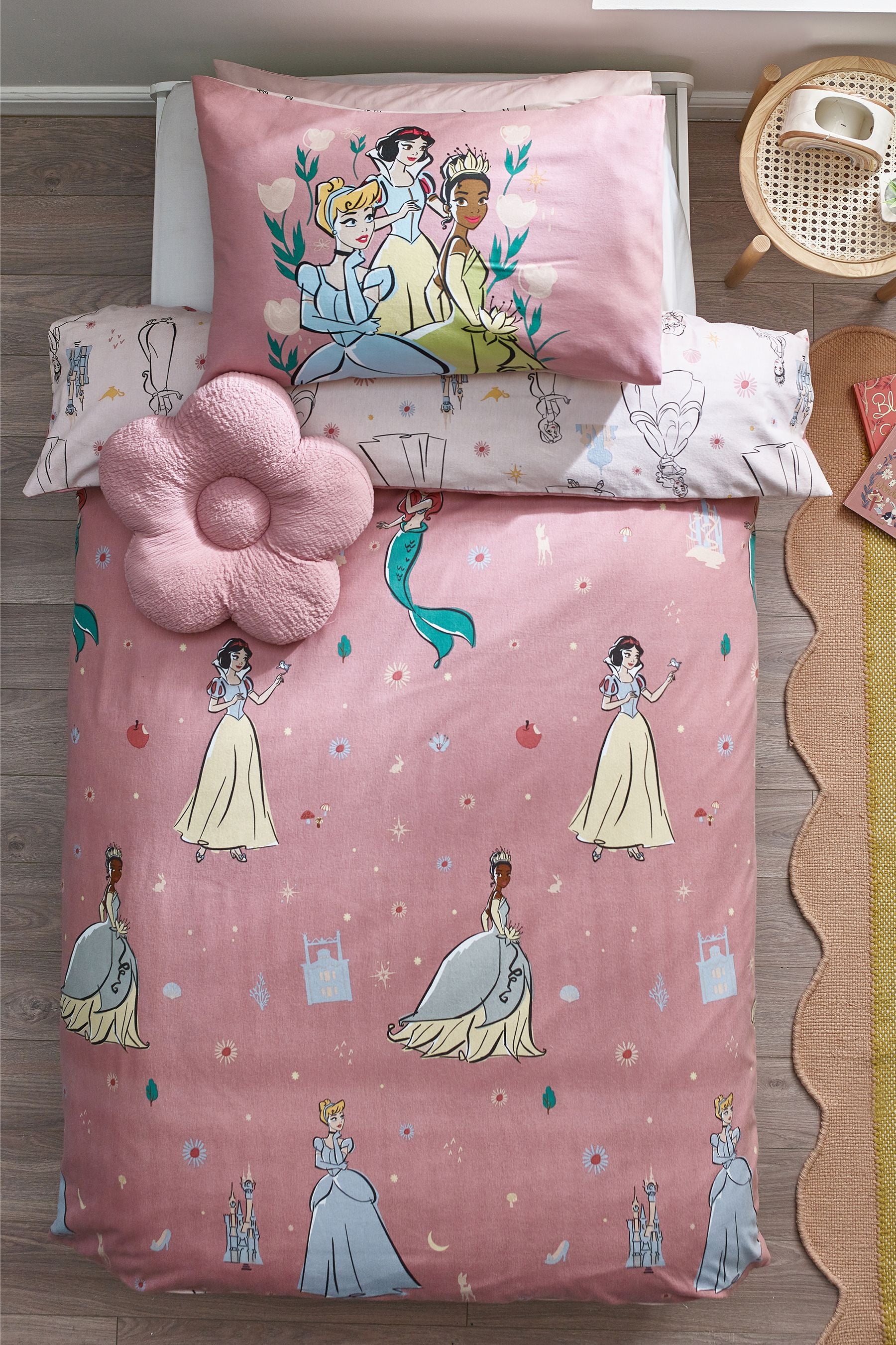 Pink Disney Princess Supersoft Brushed Cotton Duvet Cover and Pillowcase Set