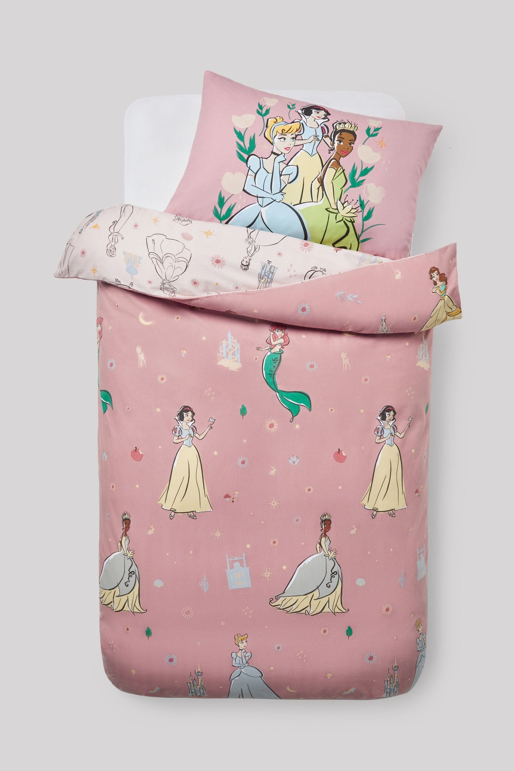 Pink Disney Princess Supersoft Brushed 100% Cotton Duvet Cover and Pillowcase Set