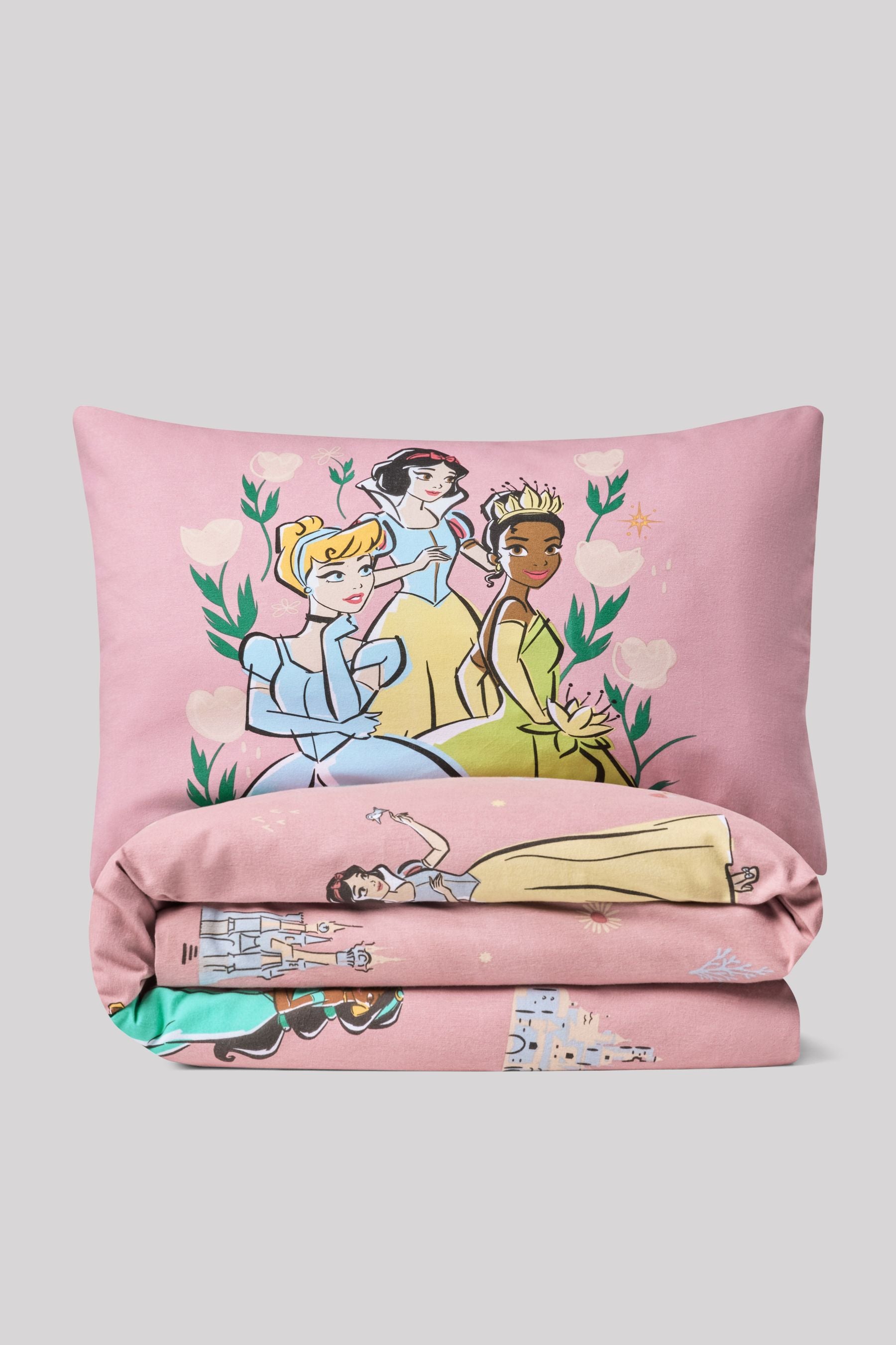 Pink Disney Princess Supersoft Brushed 100% Cotton Duvet Cover and Pillowcase Set