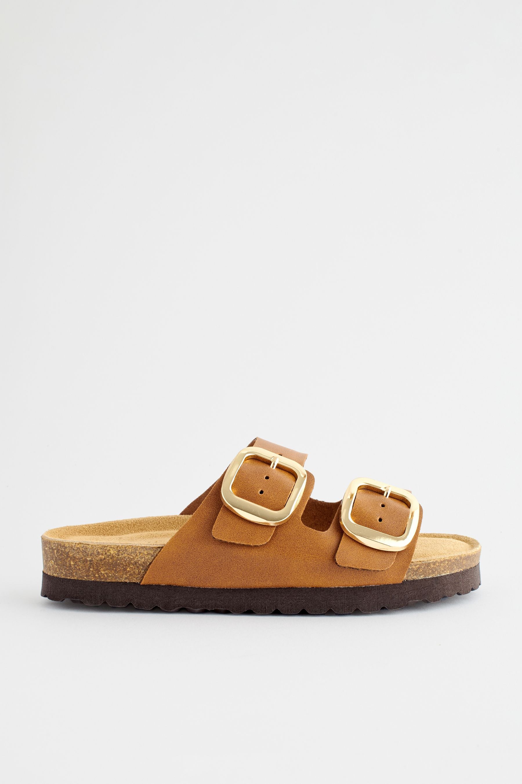 Tan Brown Corkbed Double Strap Sandals