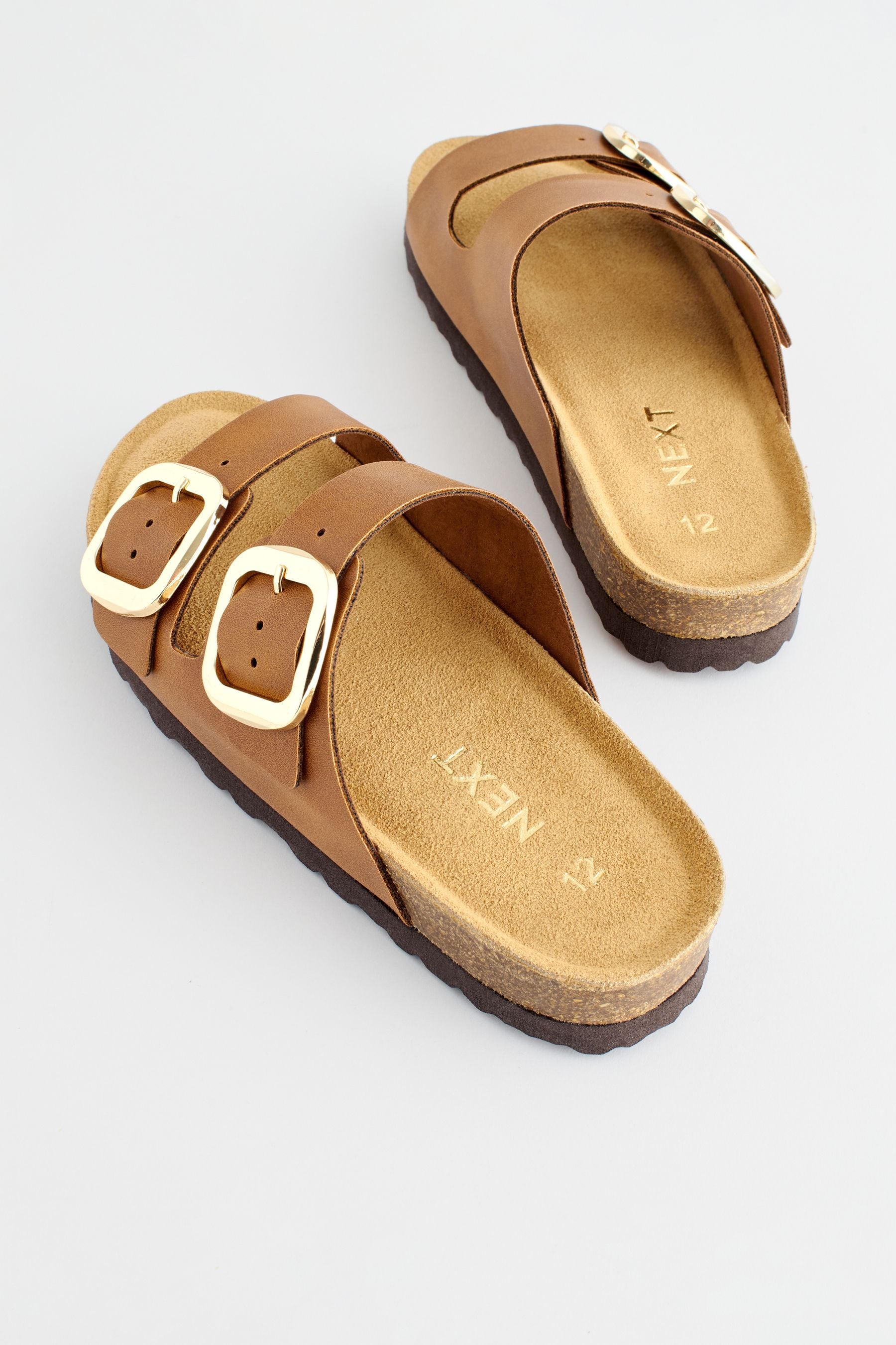 Tan Brown Corkbed Double Strap Sandals