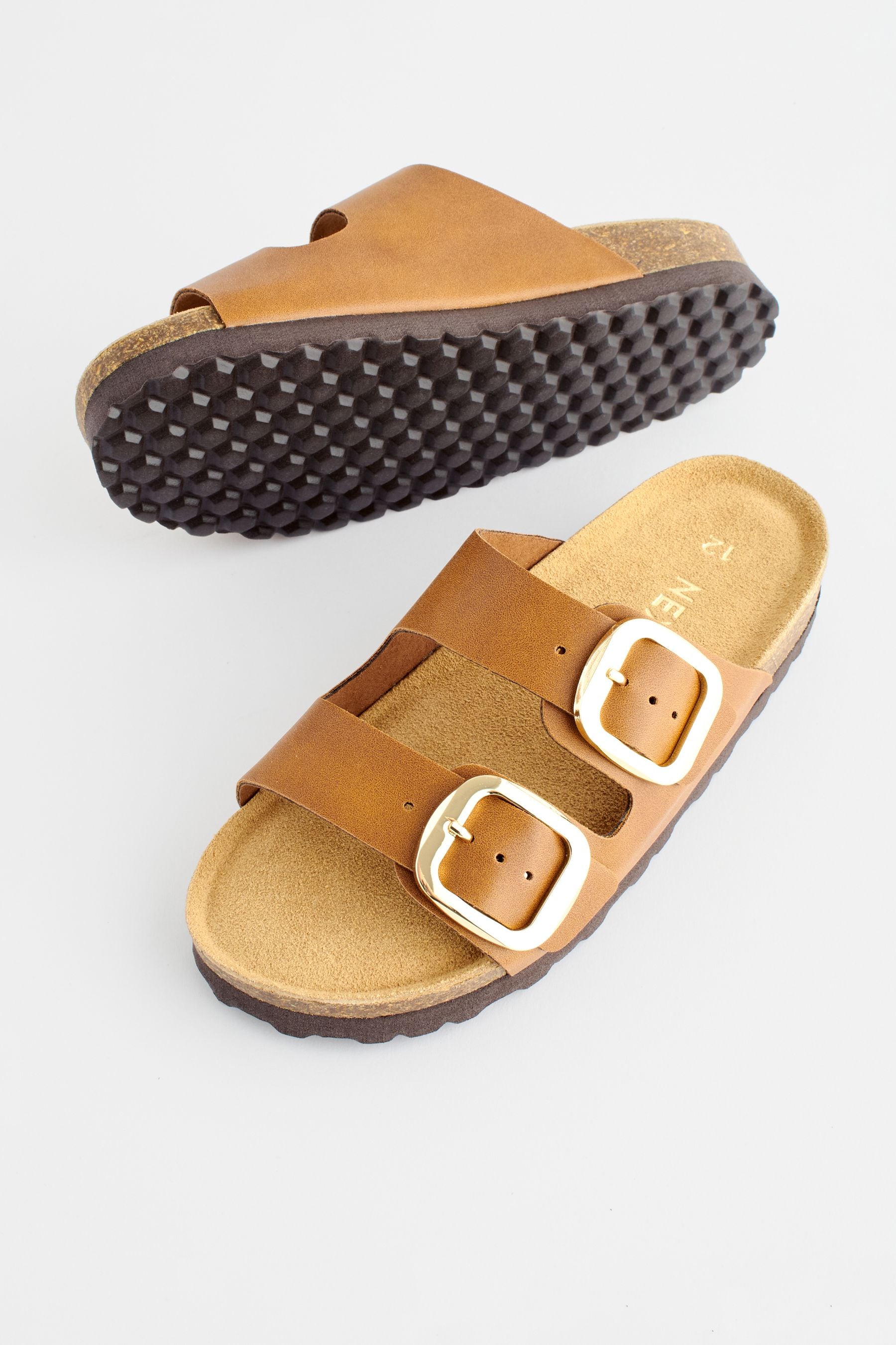 Tan Brown Corkbed Double Strap Sandals