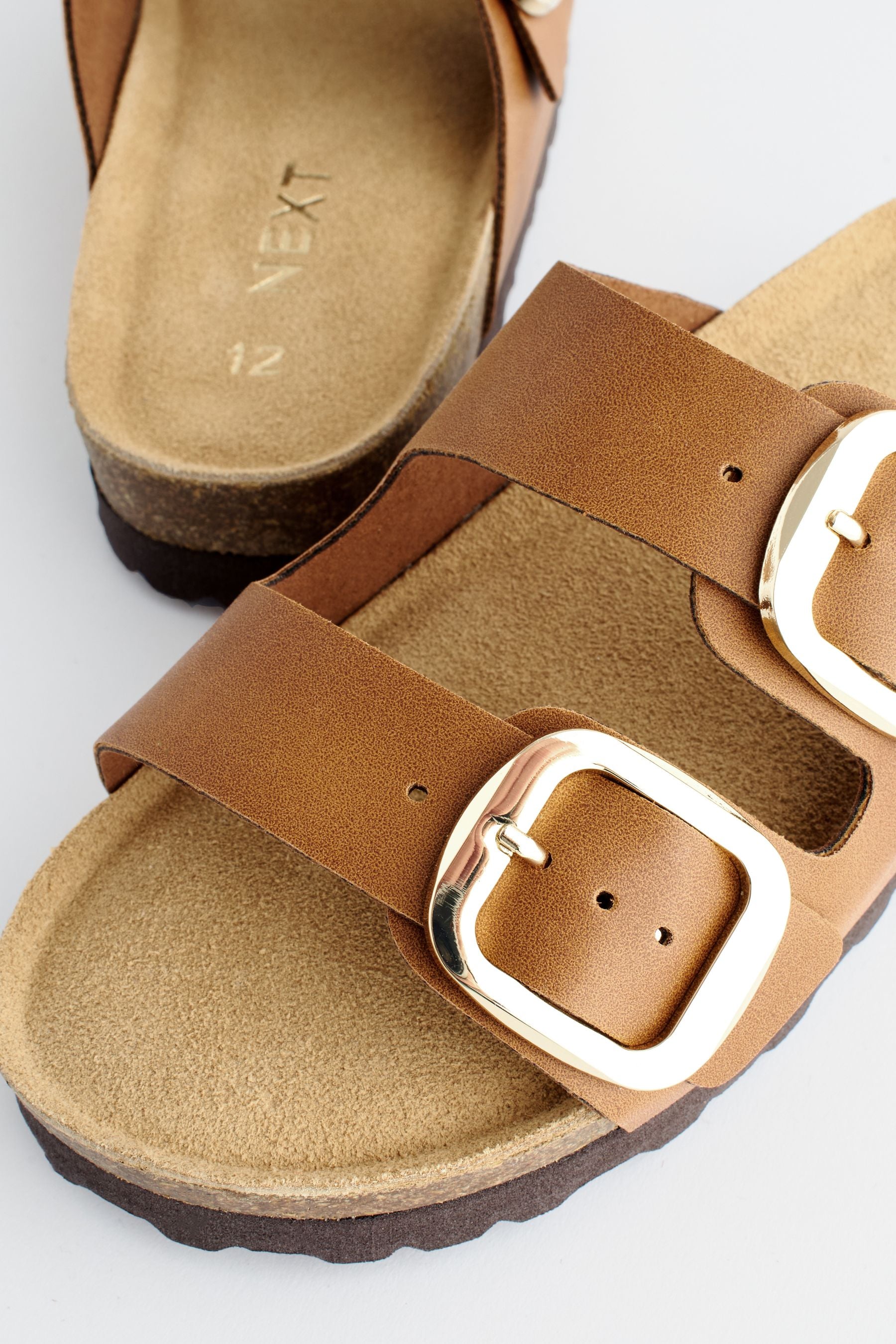 Tan Brown Corkbed Double Strap Sandals